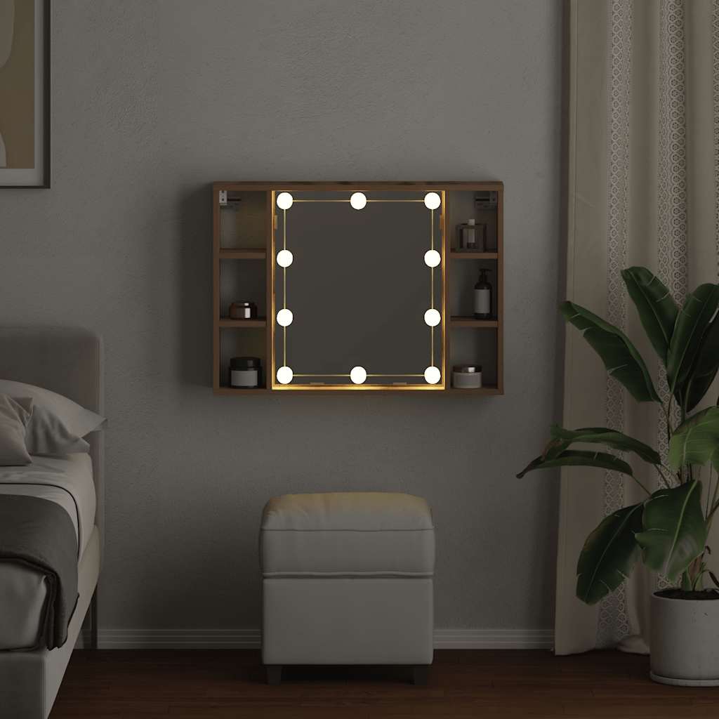 Ormarić s ogledalom LED boja hrasta artisan 76x15x55 cm drveni