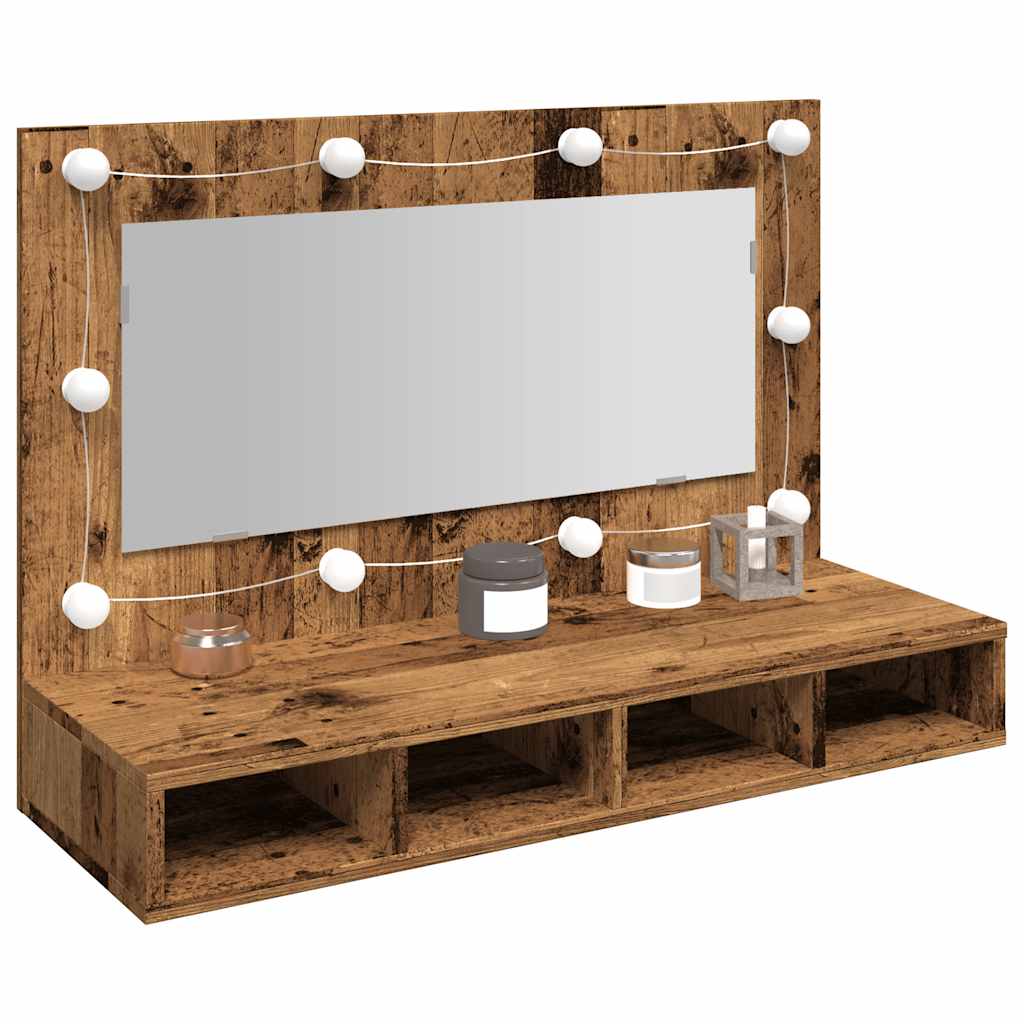 Ormar s ogledalom i LED-om Staro drvo 90x31,5x62 cm