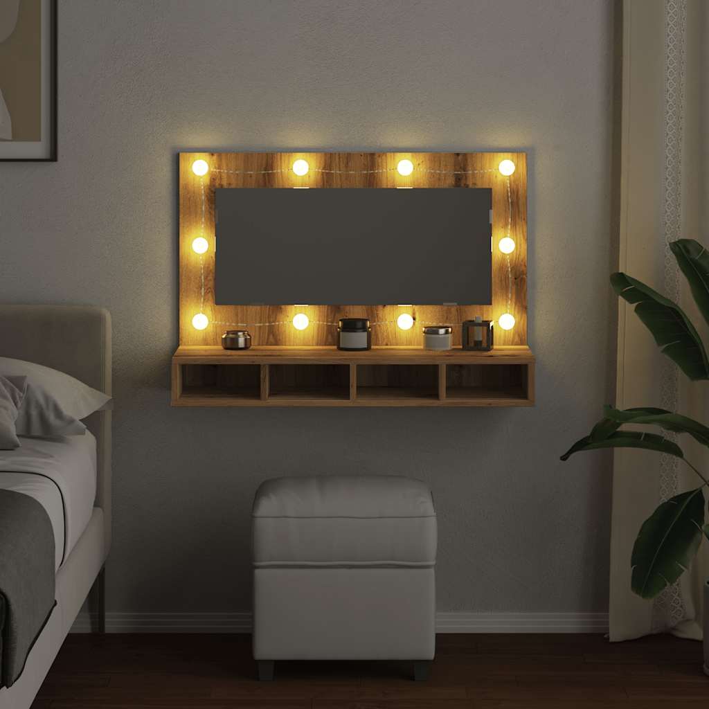 Ormarić s ogledalom i LED zaslonom Artisan hrast 90x31,5x62 cm