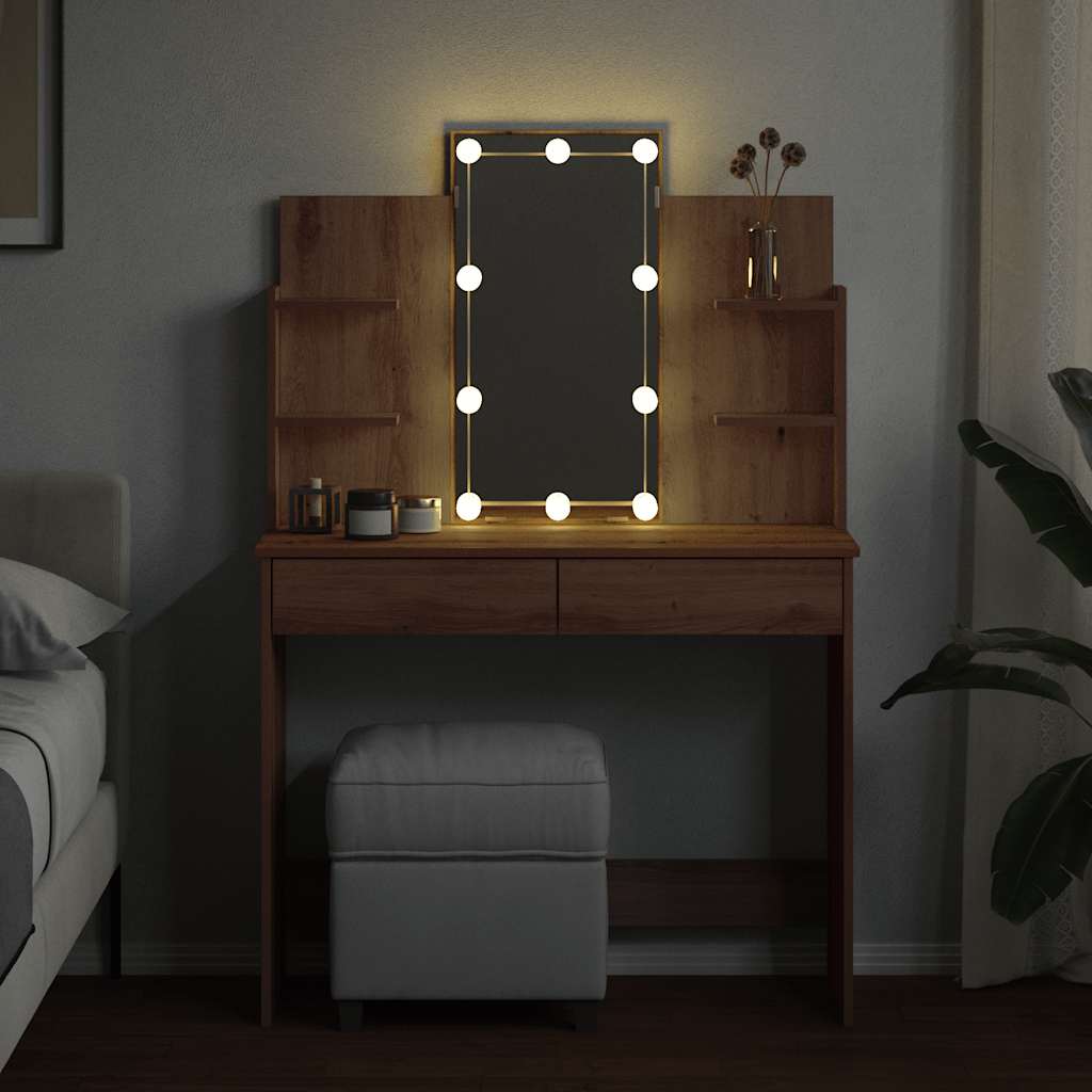 Toaletni stol s LED svjetlima Artisan hrast 96x40x142 cm