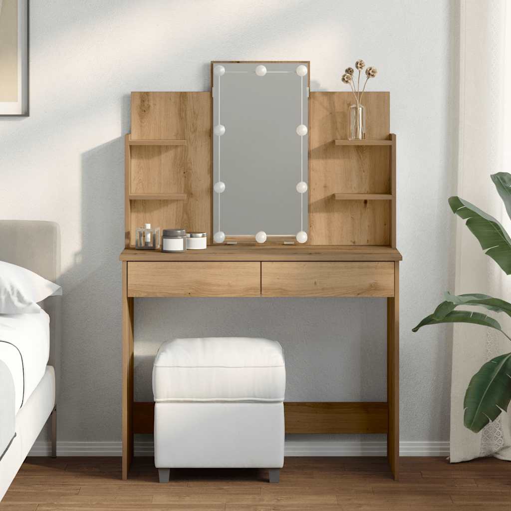 Toaletni stol s LED svjetlima Artisan hrast 96x40x142 cm