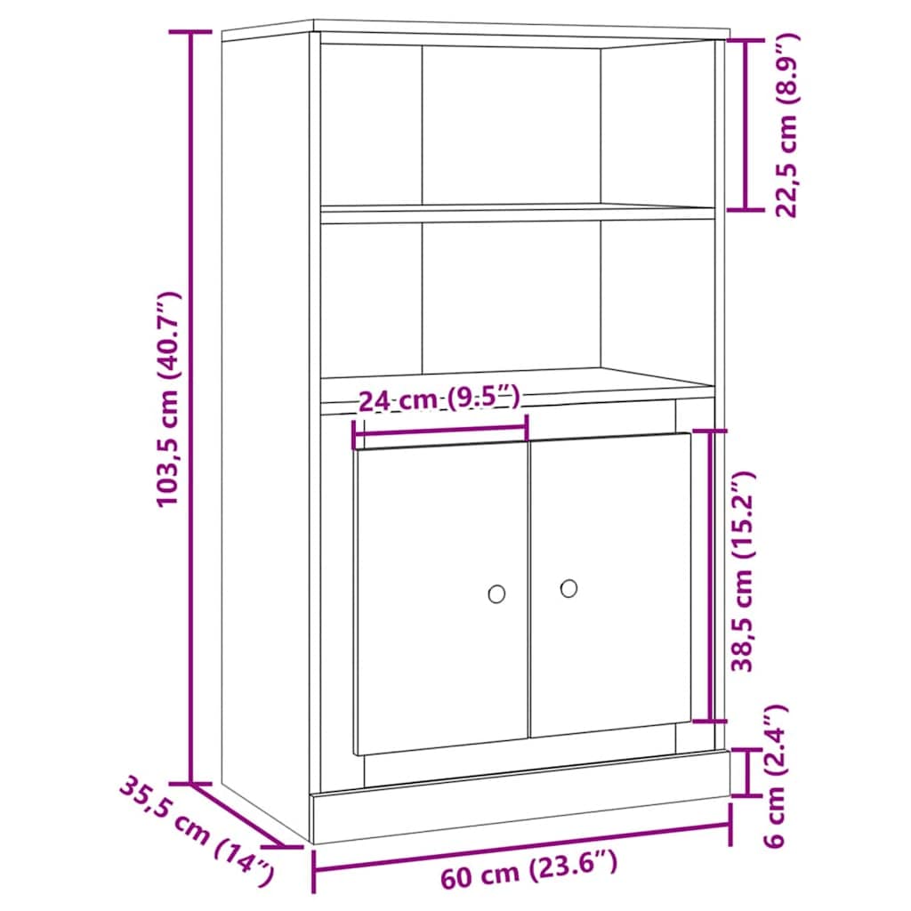 Visoka komoda boja hrasta 60x35,5x103,5 cm konstruirano drvo