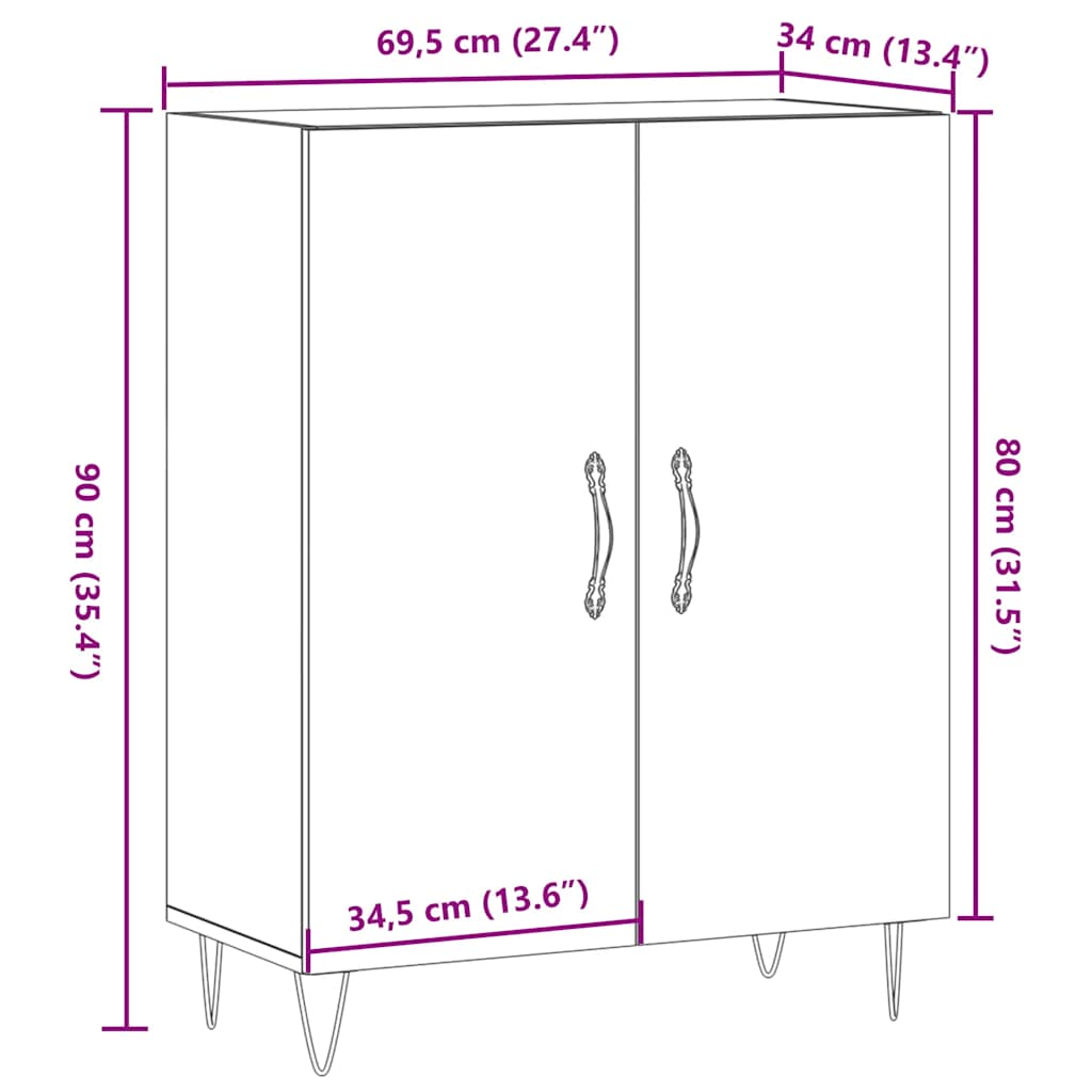 Komoda boja starog drva 69,5x34x90 cm konstruiranog drva