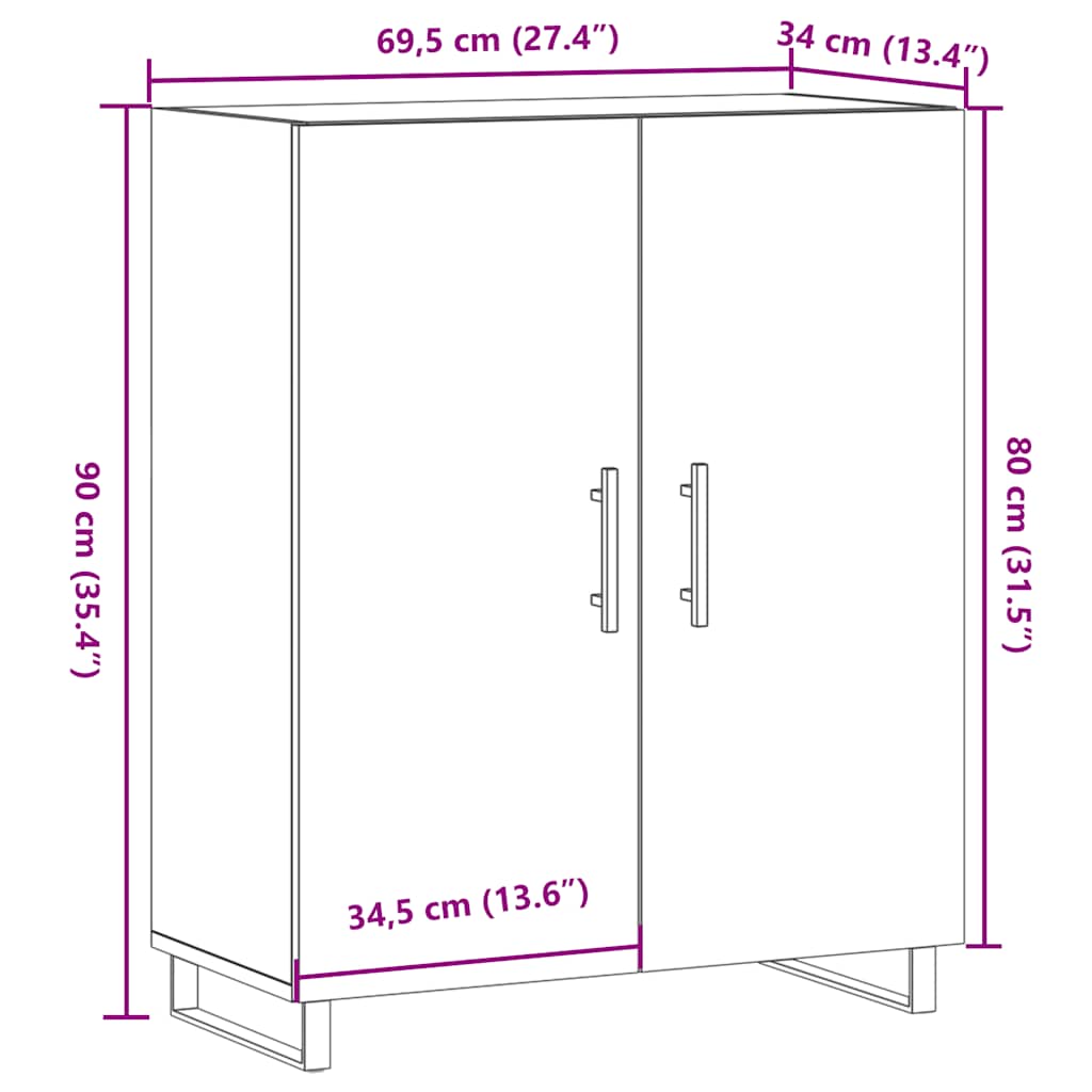 Komoda boja starog drva 69,5x34x90 cm konstruiranog drva