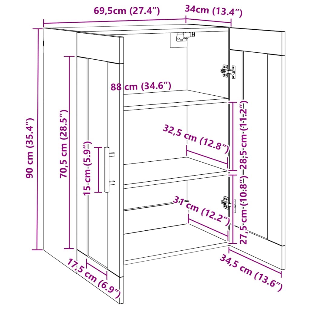 Komoda boja starog drva 69,5x34x90 cm konstruiranog drva