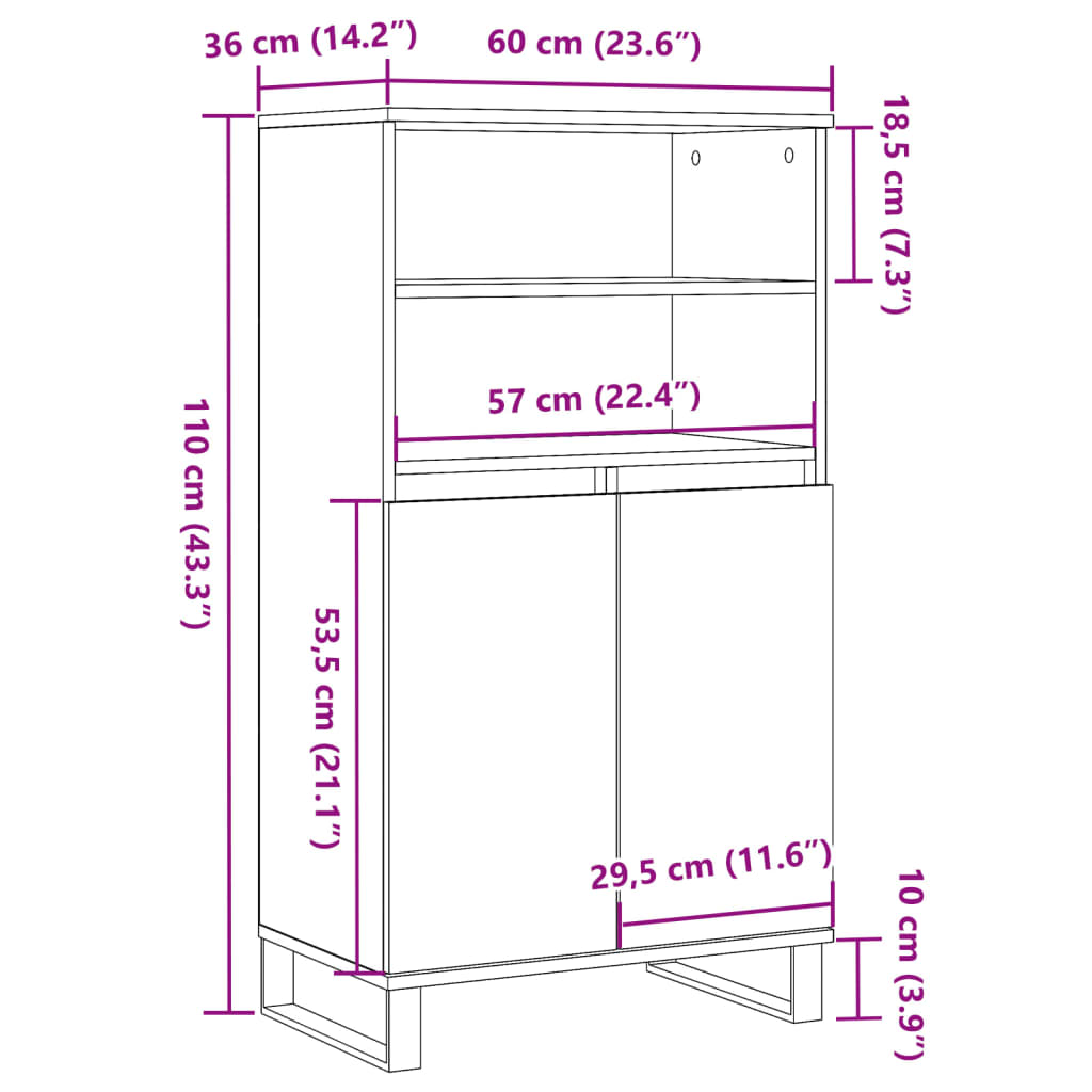 Visoka komoda boja staro drvo 60x36x110 cm konstruirano drvo