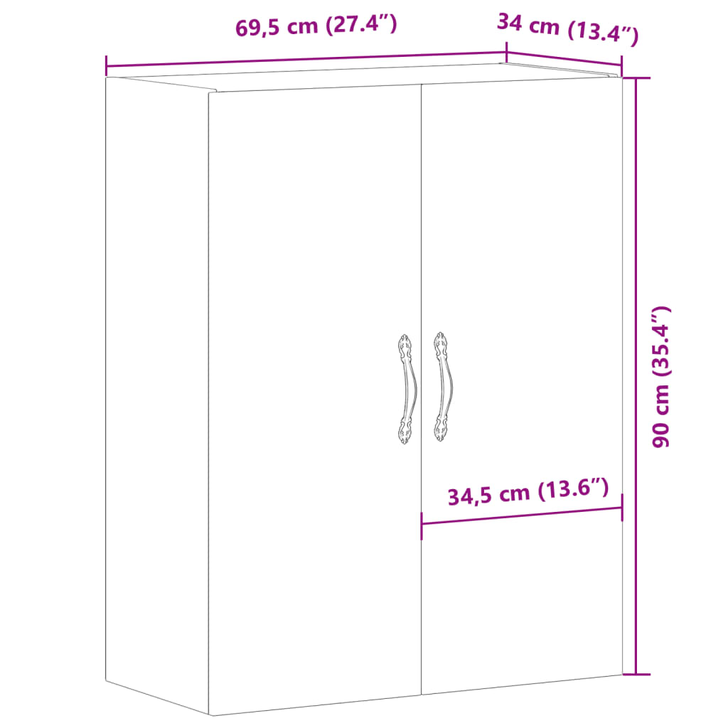 Zidni ormarić boja starog drva 69,5x34x90 cm konstruirano drvo