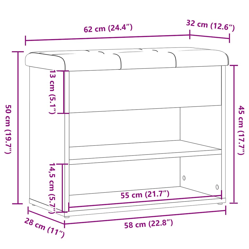 Klupa za cipele staro drvo 62x32x50 cm konstruirano drvo