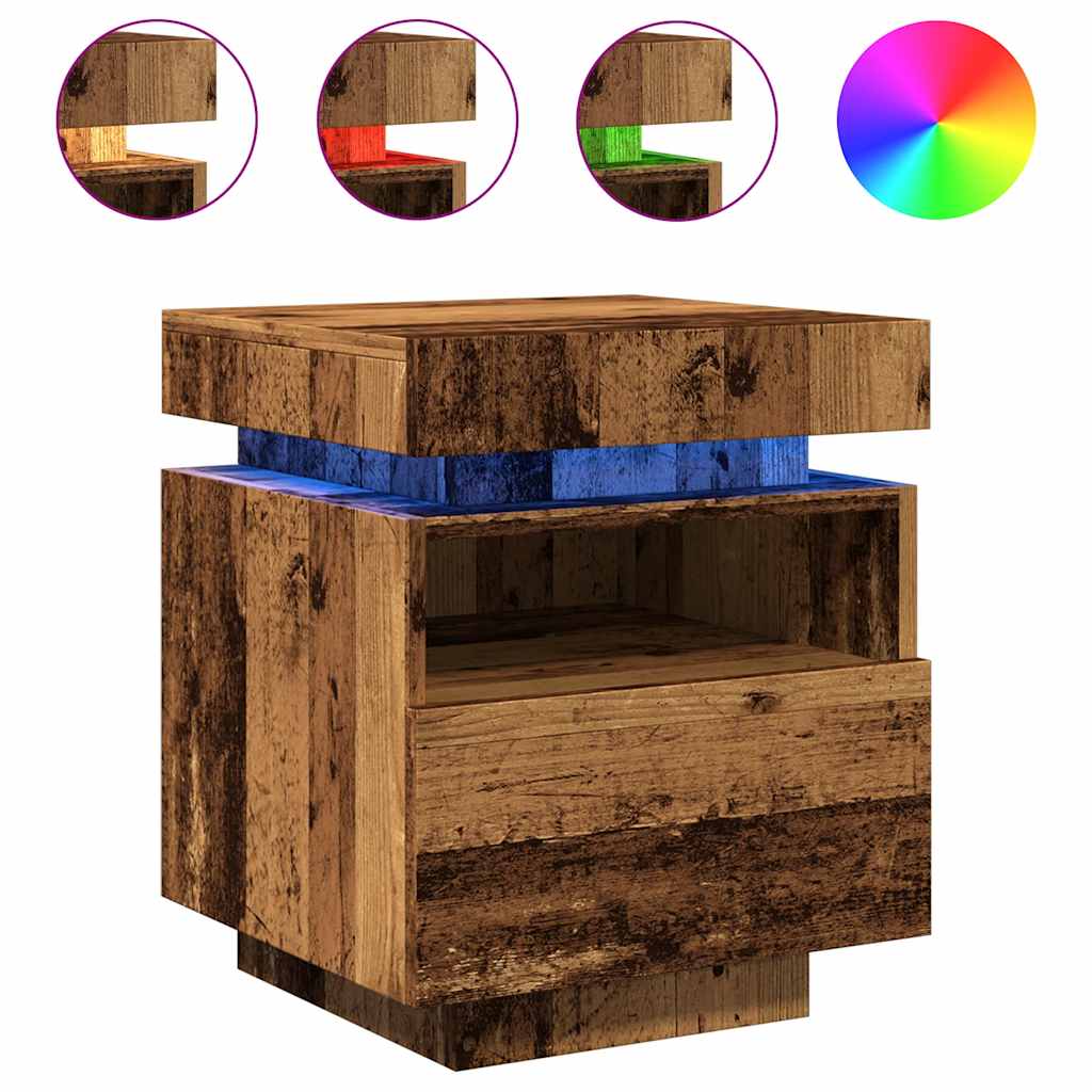 Noćni ormarići s LED svjetlima 2 kom Staro drvo 40x39x48,5 cm
