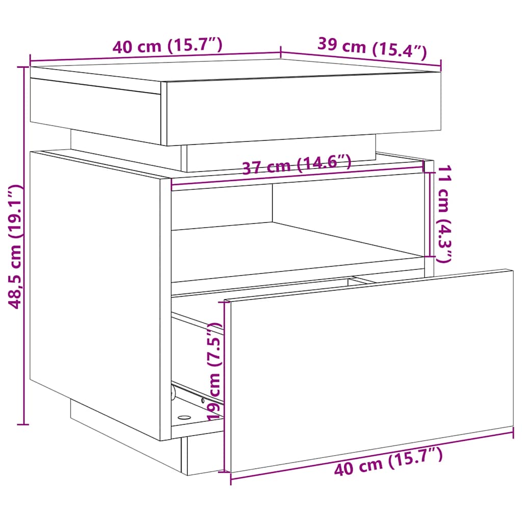 Noćni ormarići s LED svjetlima 2 kom Staro drvo 40x39x48,5 cm