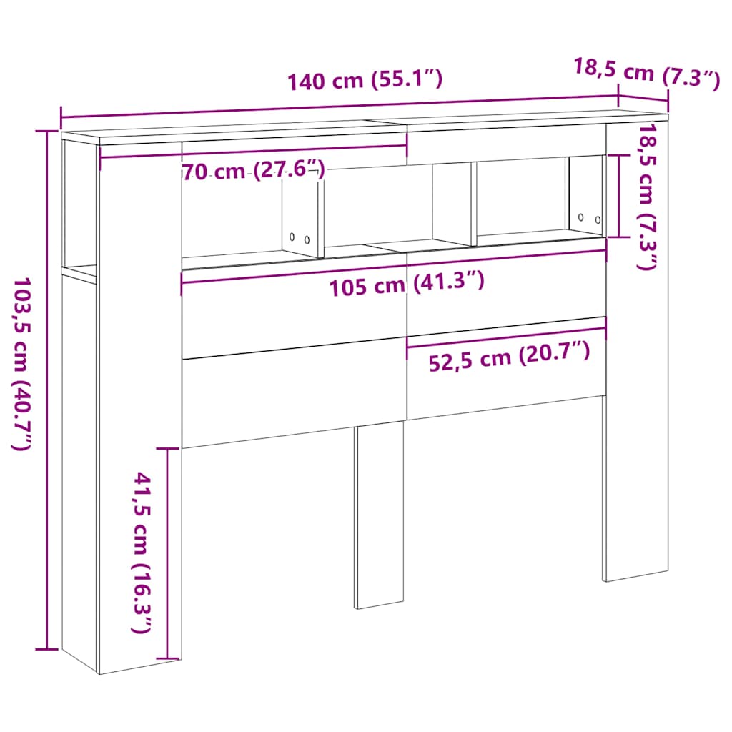 LED uzglavlje boja drva 140x18,5x103,5 cm konstruirano drvo