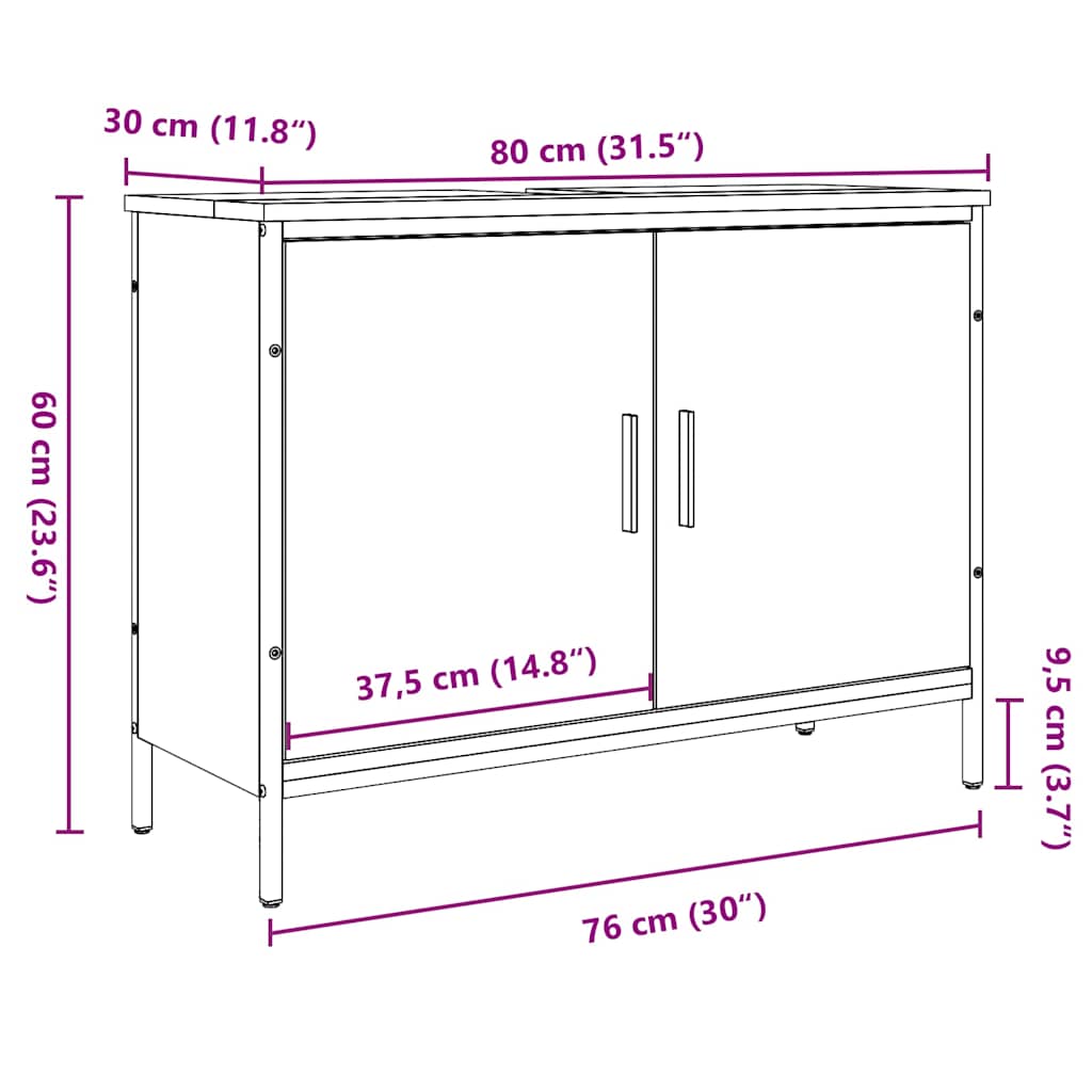 Ormarić za umivaonik boja drva 80 x 30 x 60cm konstruirano drvo