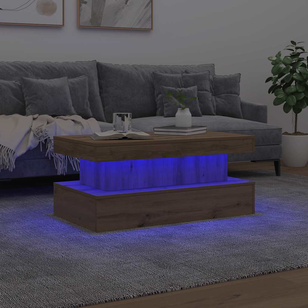 Stolić za kavu s LED svjetlima boja hrasta artisan 90x50x40 cm
