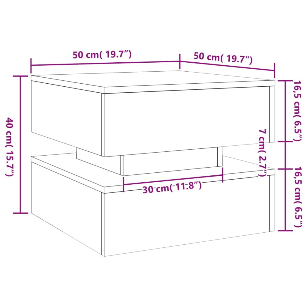Stolić za kavu s LED svjetlima boja staro drvo 50 x 50 x 40 cm