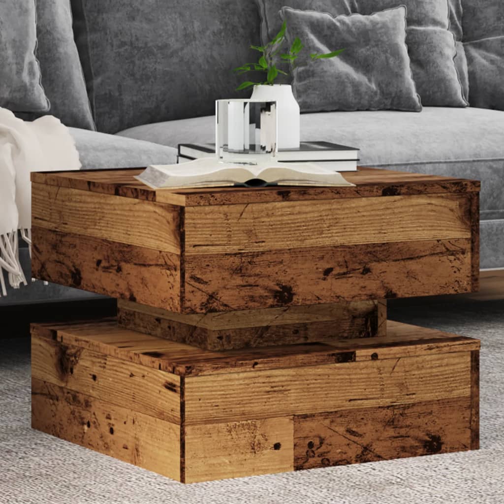 Stolić za kavu s LED svjetlima boja staro drvo 50 x 50 x 40 cm