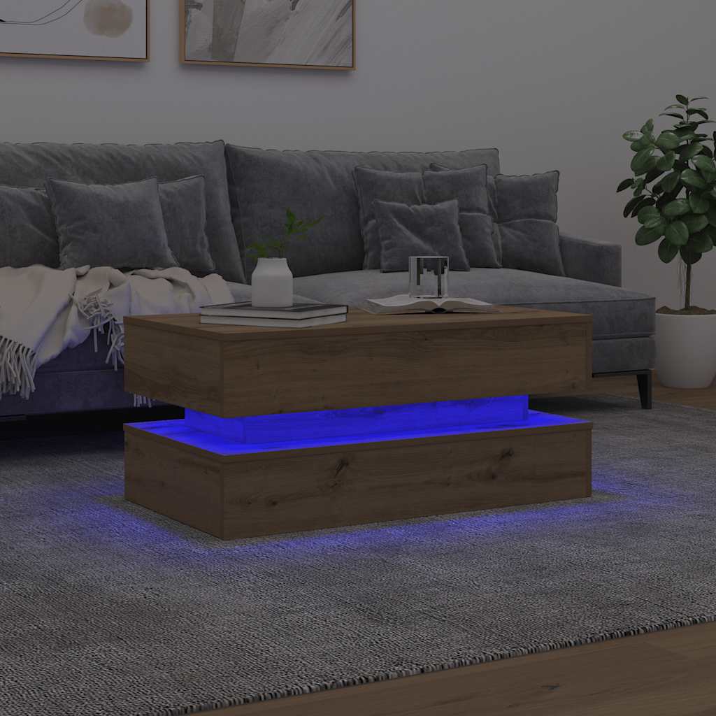 Stolić za kavu s LED svjetlima boja hrasta artisan 90x50x40 cm
