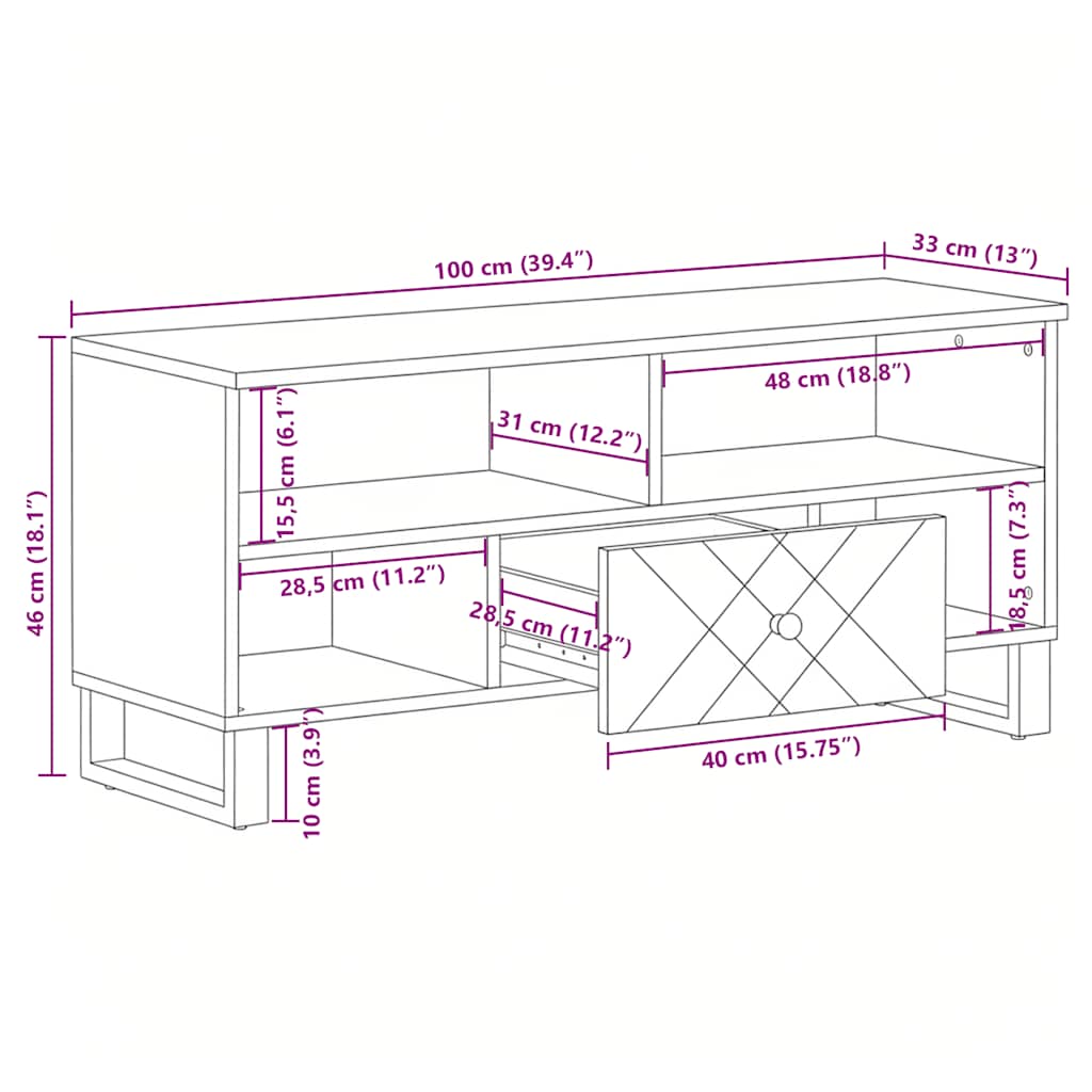 TV ormarić crni 100 x 33 x 46 cm od masivnog drva manga