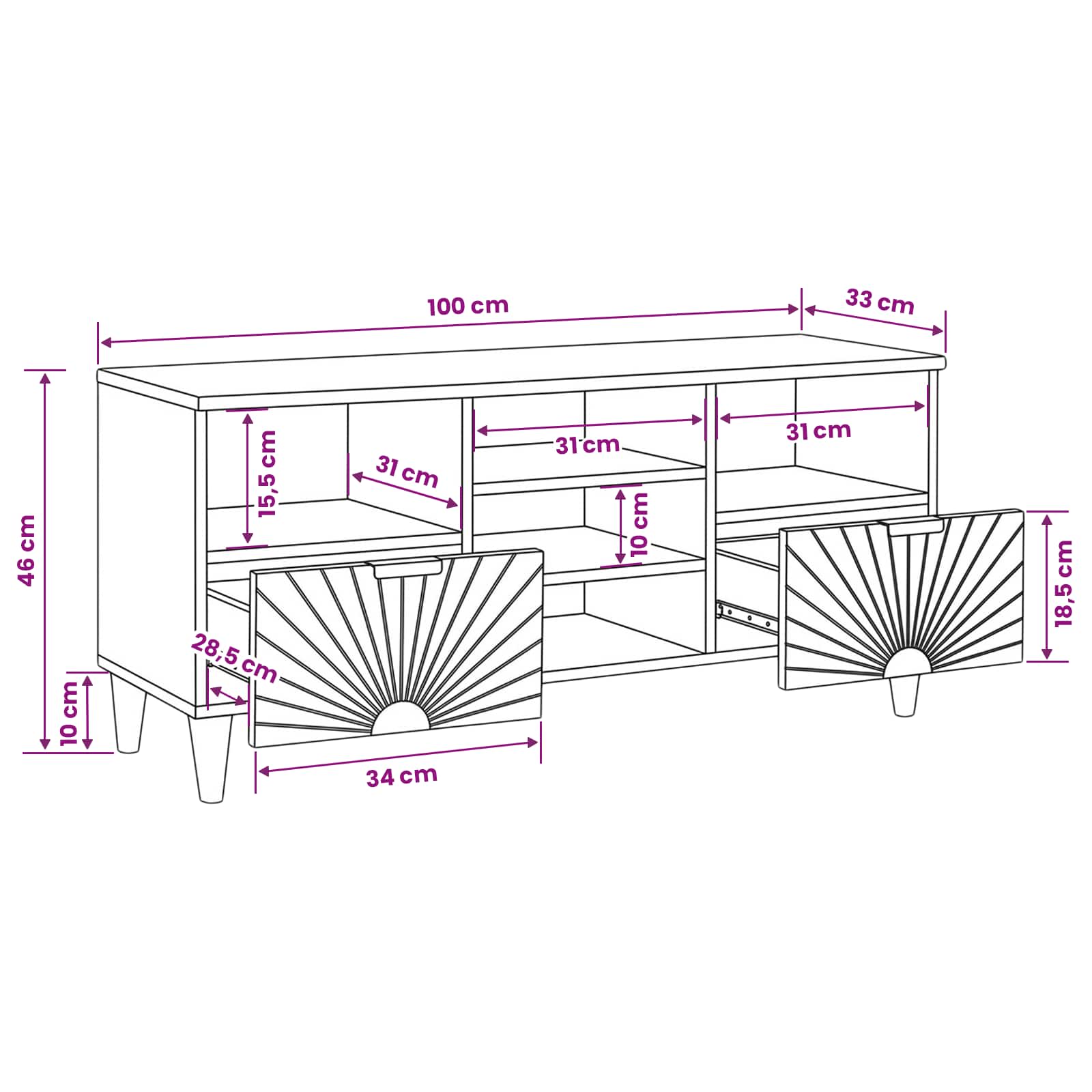 TV ormar Crna i zlatna 100 x 33 x 46 cm Konstruirano drvo