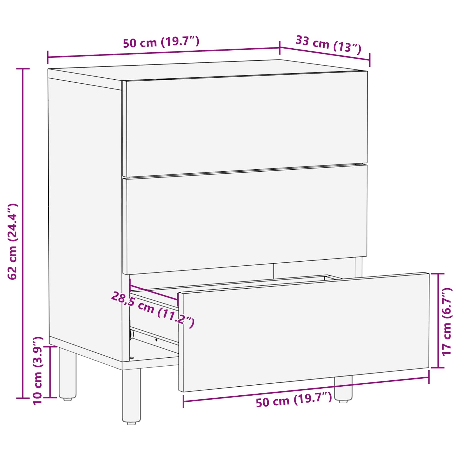 Noćni ormar s ladicama Smeđa 50 x 33 x 62 cm Čvrsto drvo manga