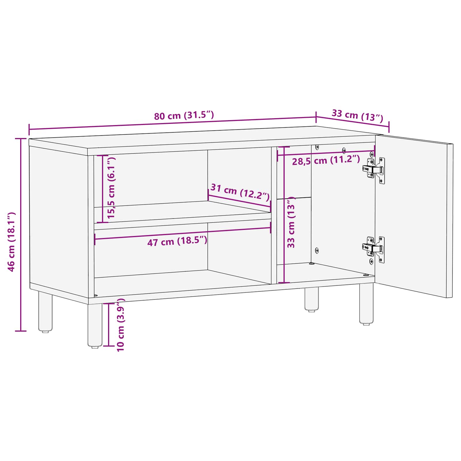 TV ormar Finš acacije smeđa 80 x 33 x 46 cm Čvrsto drvo manga