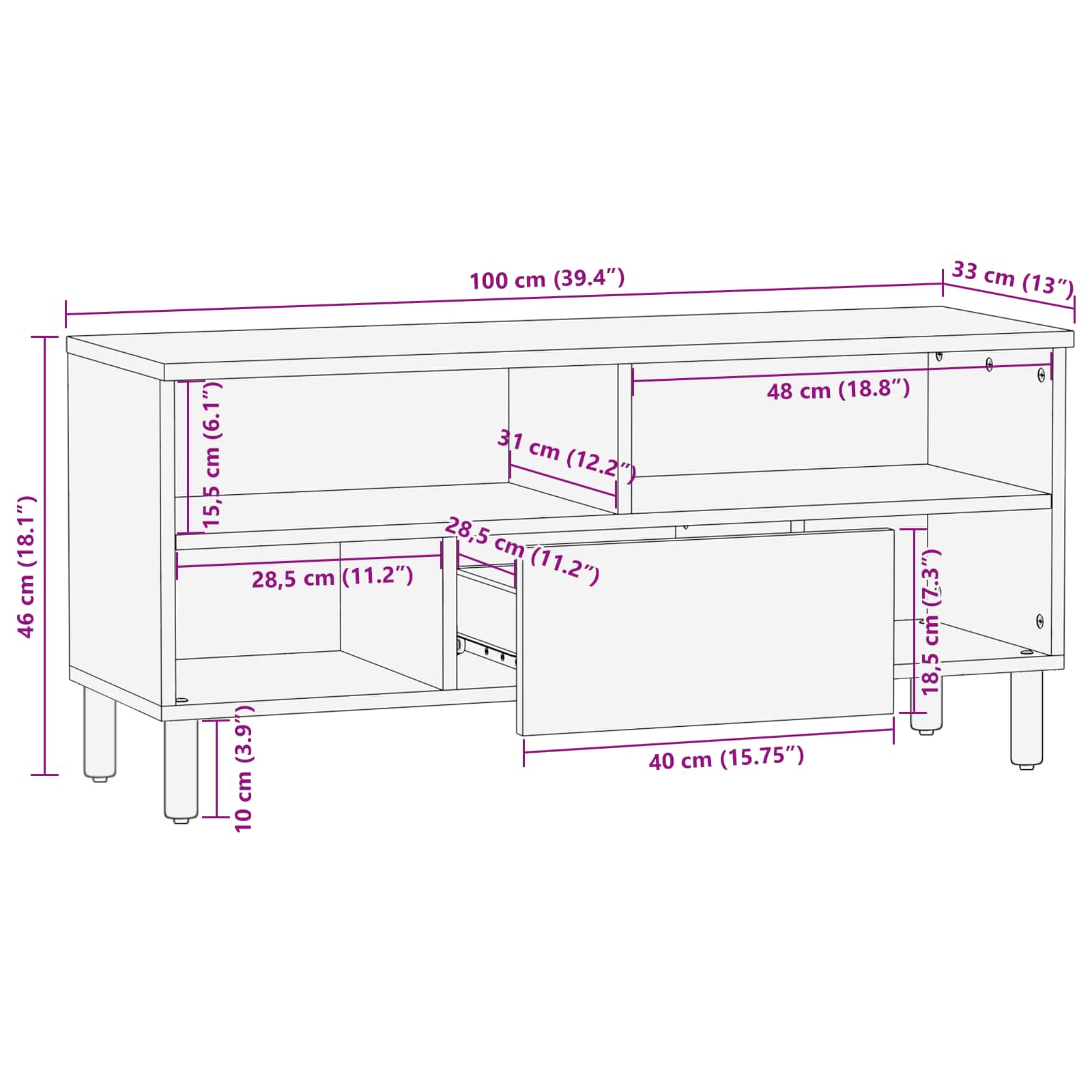 TV ormar Finš acacije smeđa 100 x 33 x 46 cm Čvrsto drvo manga