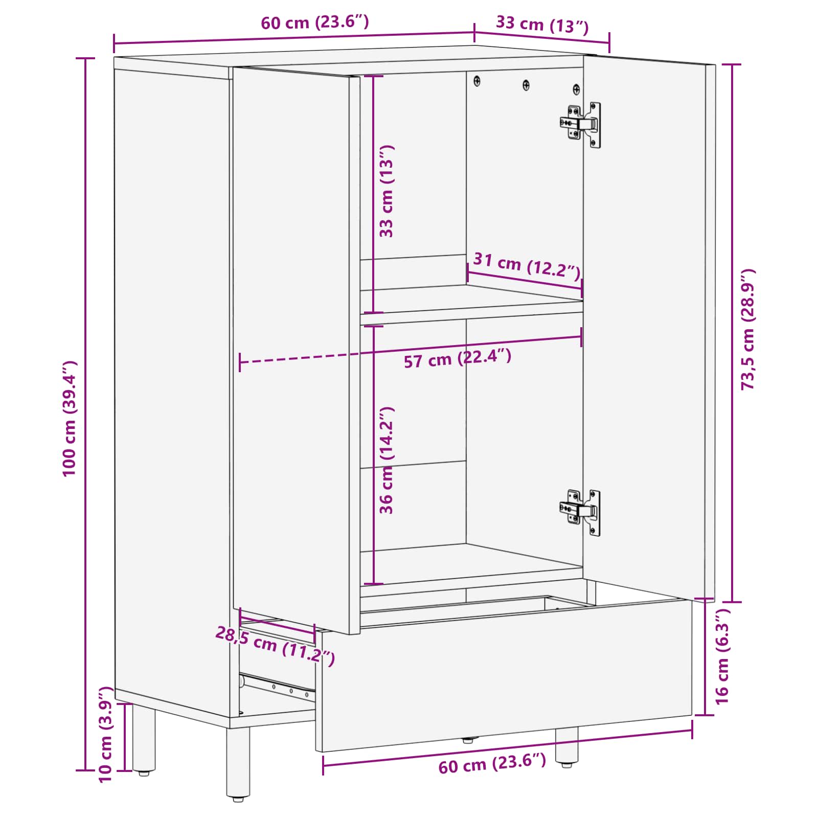 Highboard Finš acacije smeđa 60 x 33 x 100 cm Čvrsto drvo manga