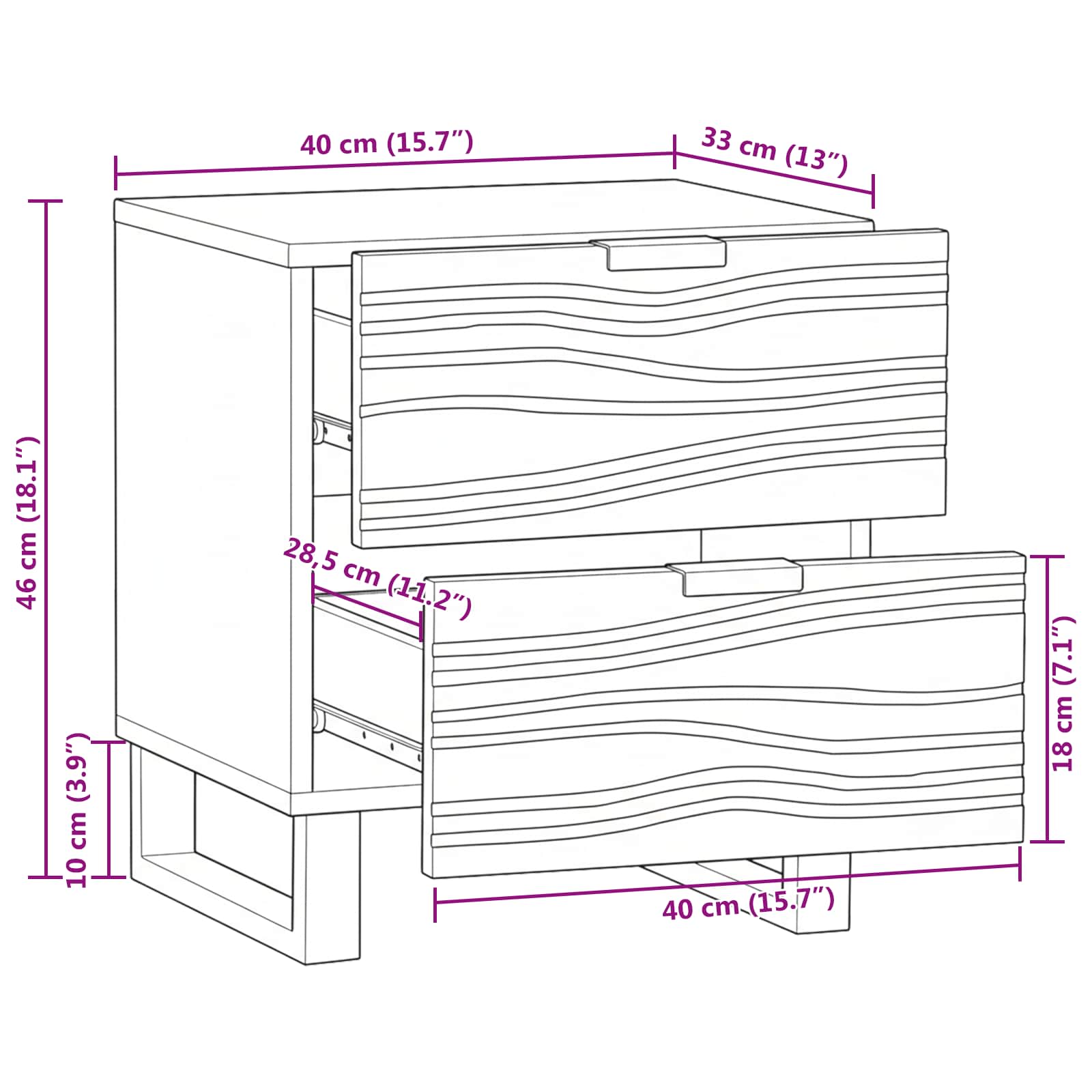 Noćni ormar Prirodna 40 x 33 x 46 cm Konstruirano drvo