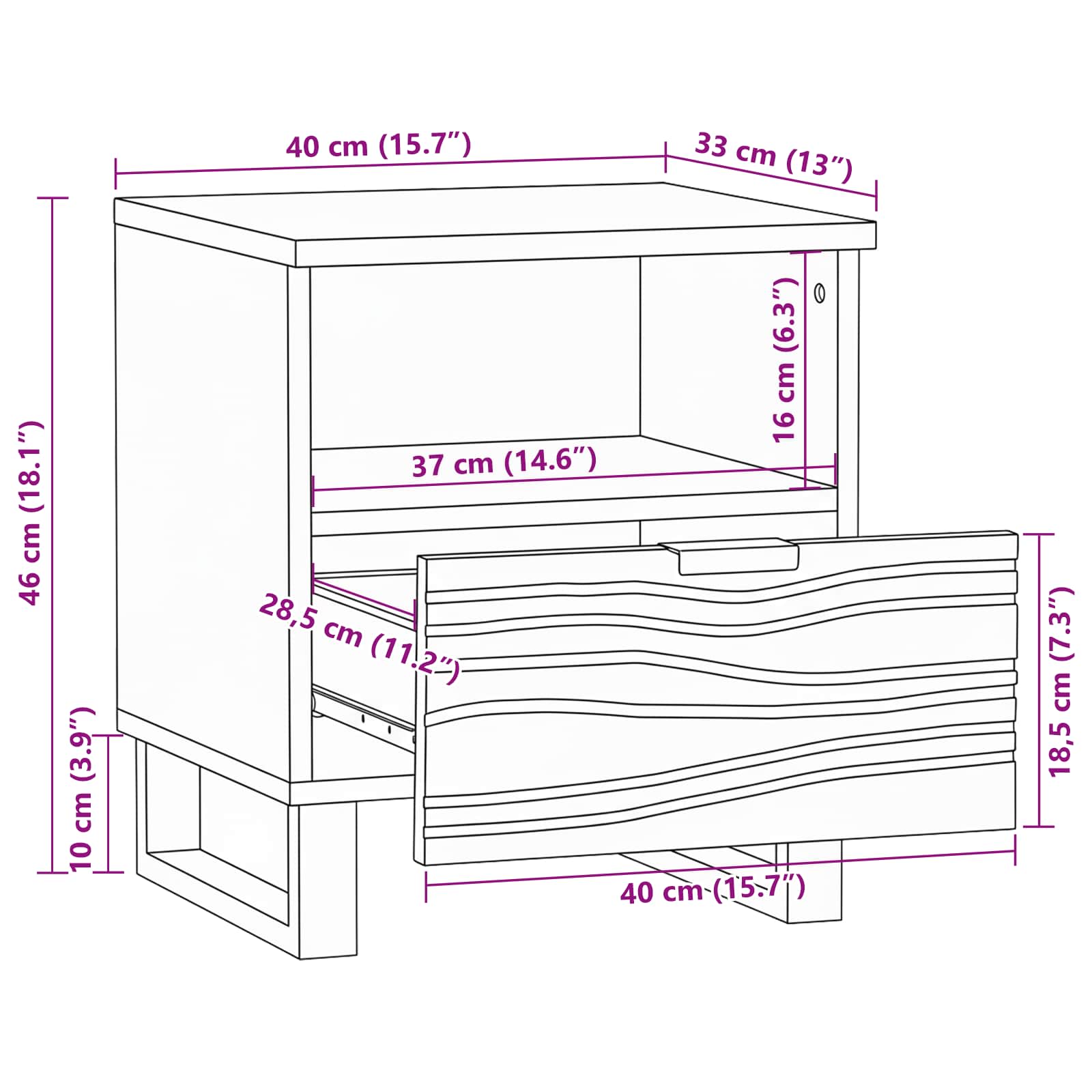 Noćni ormar 2 pcs Prirodna 40 x 33 x 46 cm Konstruirano drvo