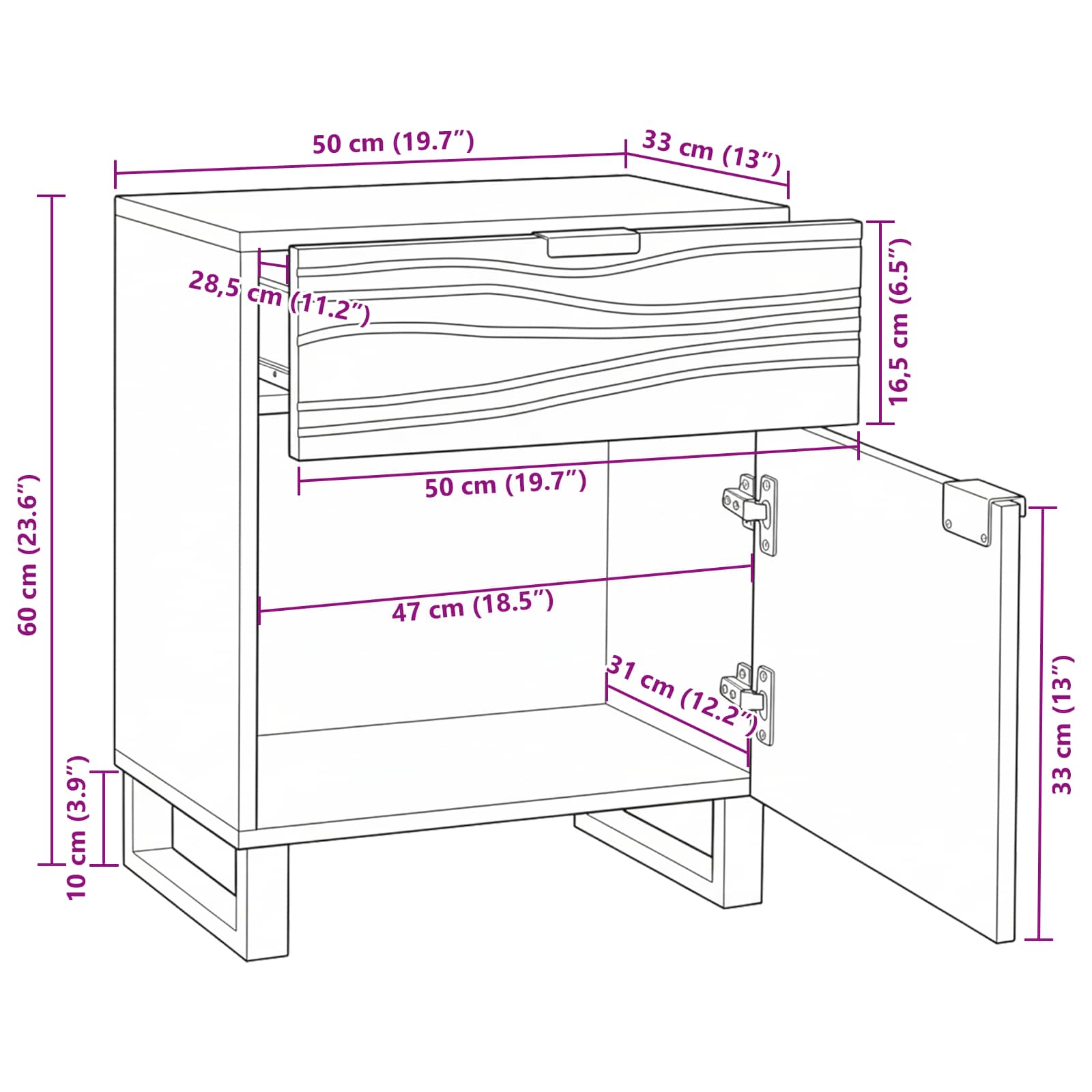 Noćni ormar Prirodna 50 x 33 x 60 cm Konstruirano drvo