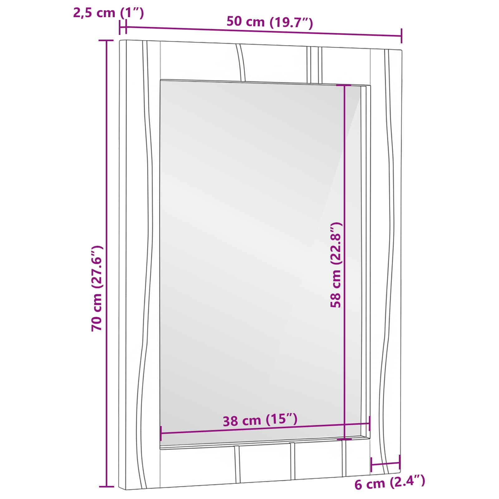 Zrcalo za kupaonicu Pravokutni Prirodna 50 x 2,5 x 70 cm
