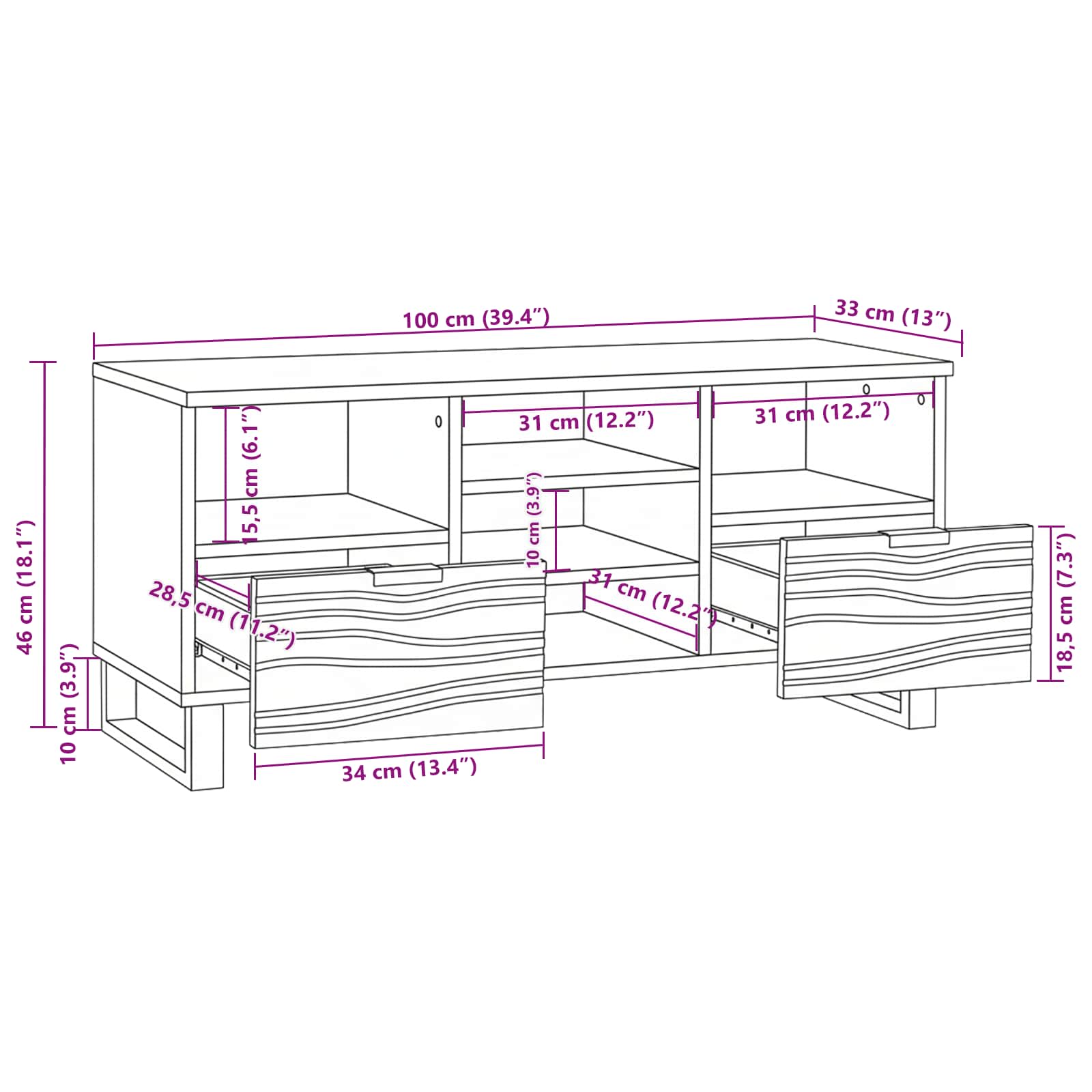 TV Jedinice s ladicama Orah 100 x 33 x 46 cm Konstruirano drvo