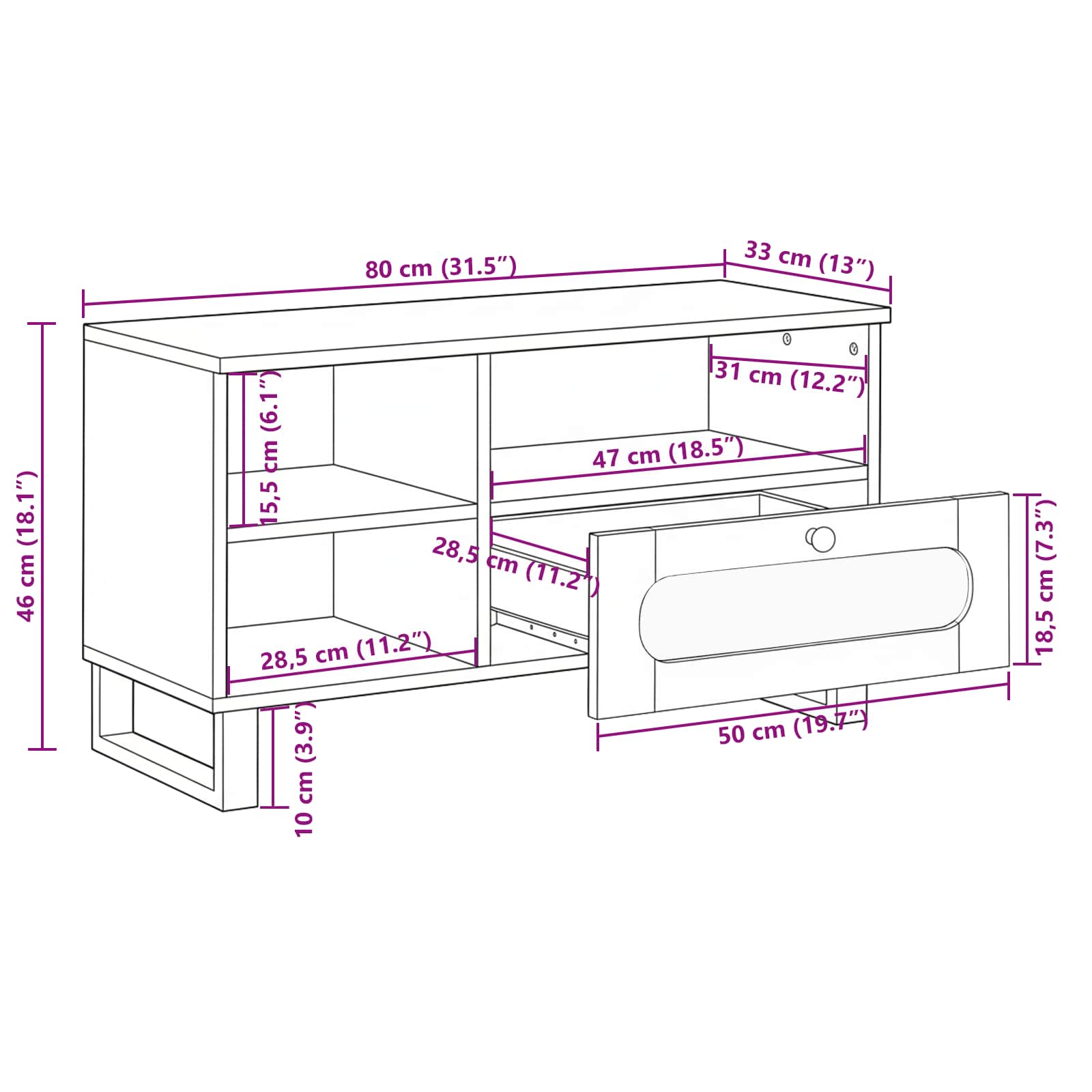 TV ormar s ladicama Smeđa 80 x 33 x 46 cm Čvrsto drvo manga
