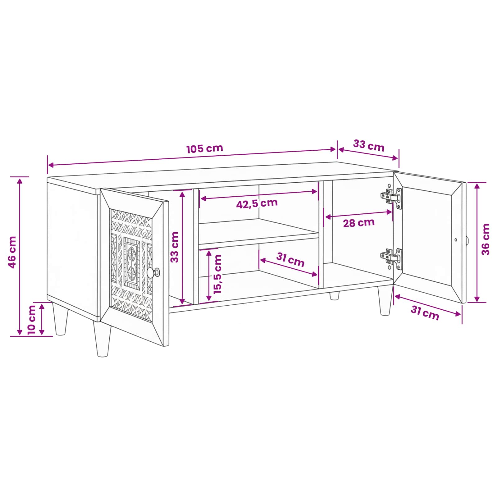 TV Jedinice Svijetlosmeđa 105 x 33 x 46 cm Čvrsto drvo manga