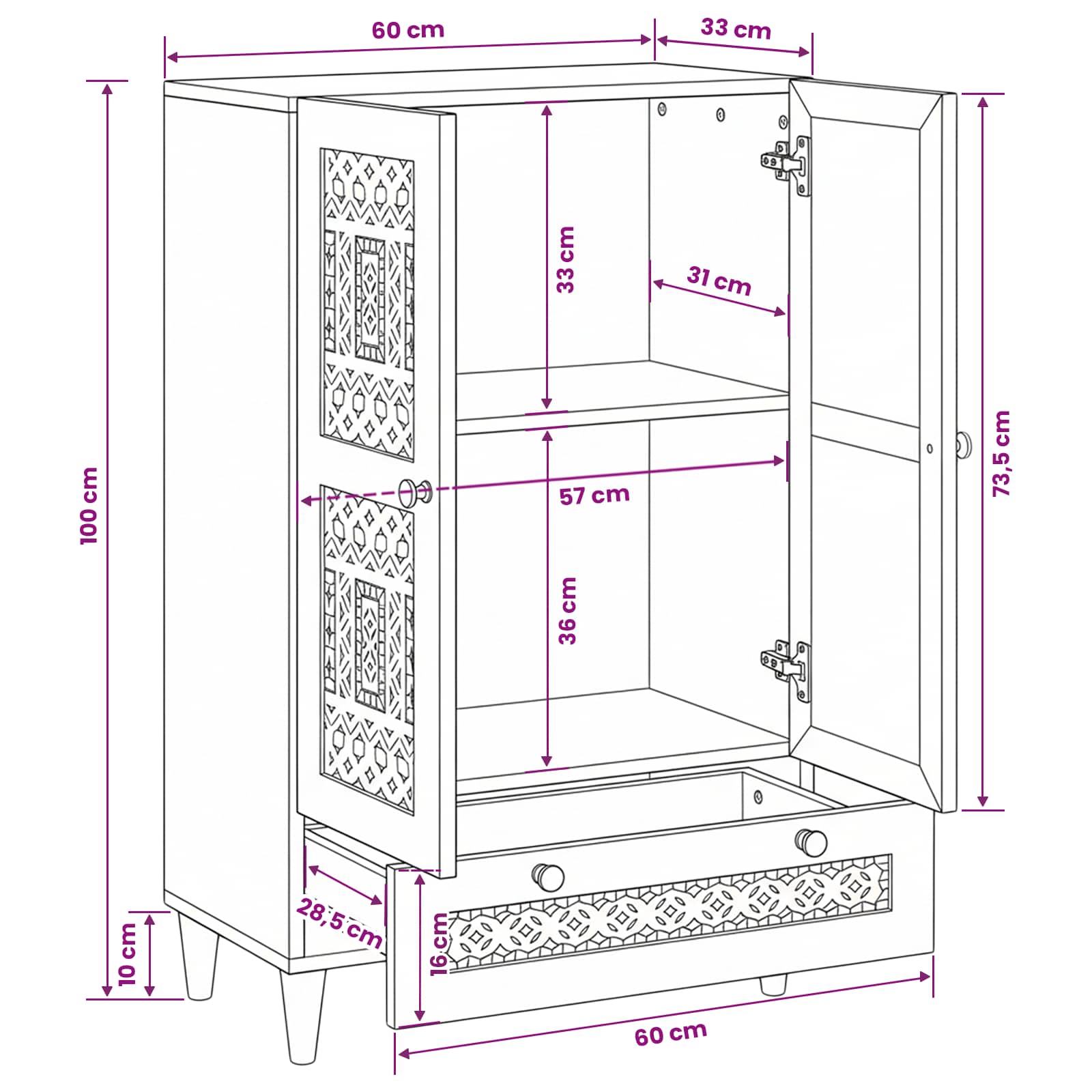 Highboard Svjetlosmeđa 60 x 33 x 100 cm masivno drvo manga