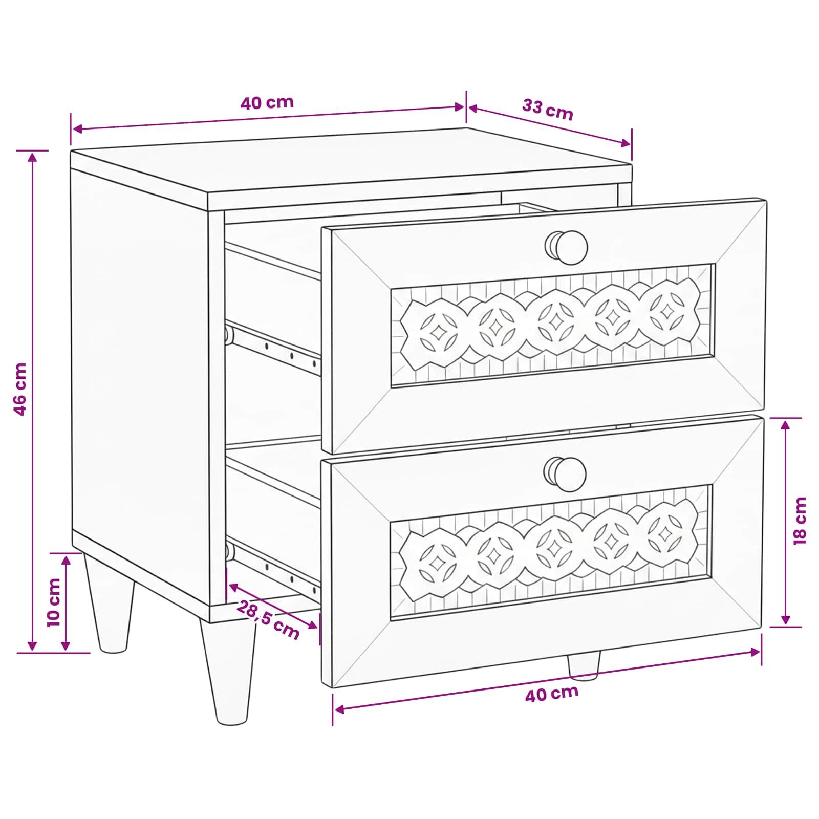Noćni ormar 2 pcs Bijela 40 x 33 x 46 cm Konstruirano drvo