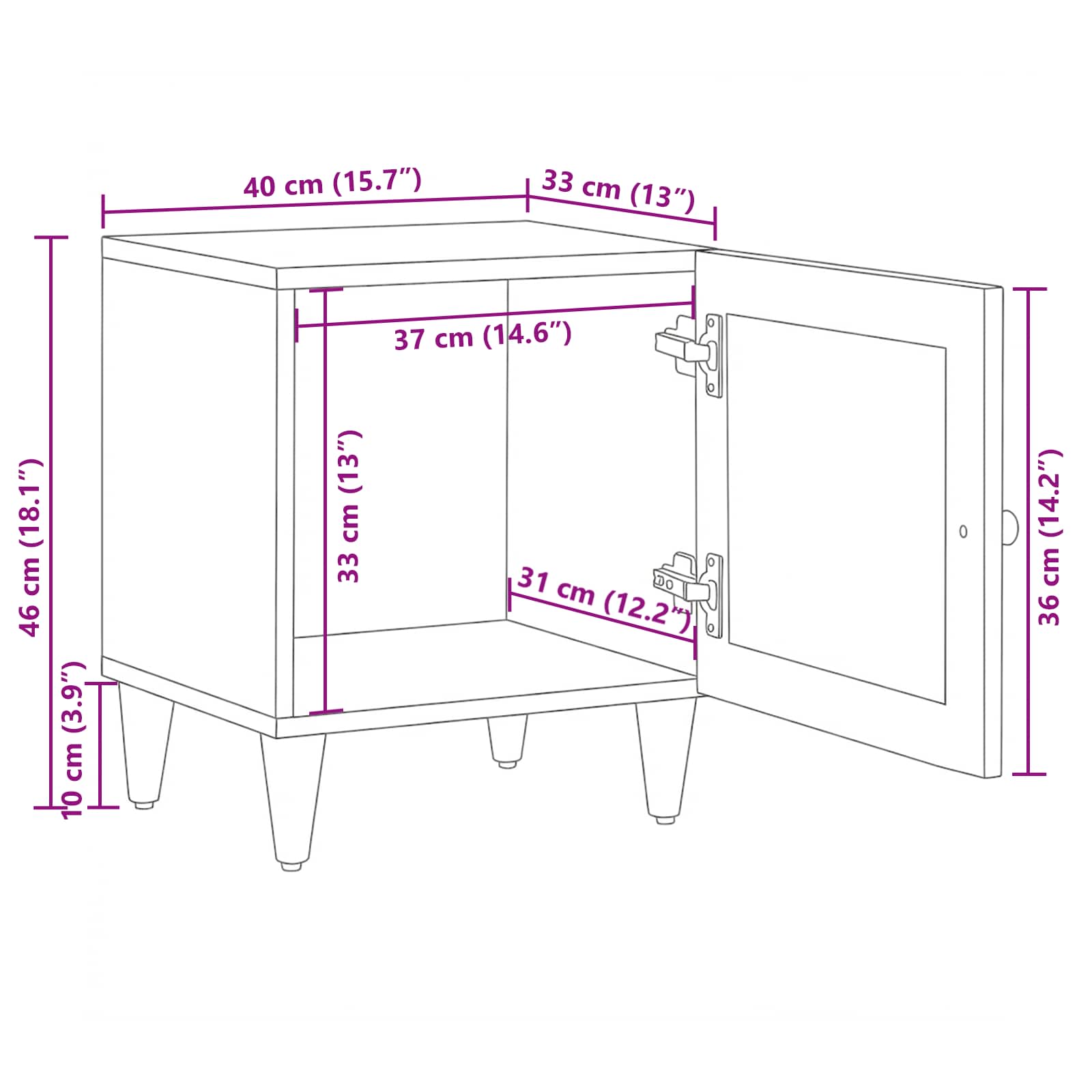 Noćni ormar 2 pcs Smeđa 40 x 33 x 46 cm Čvrsto drvo manga