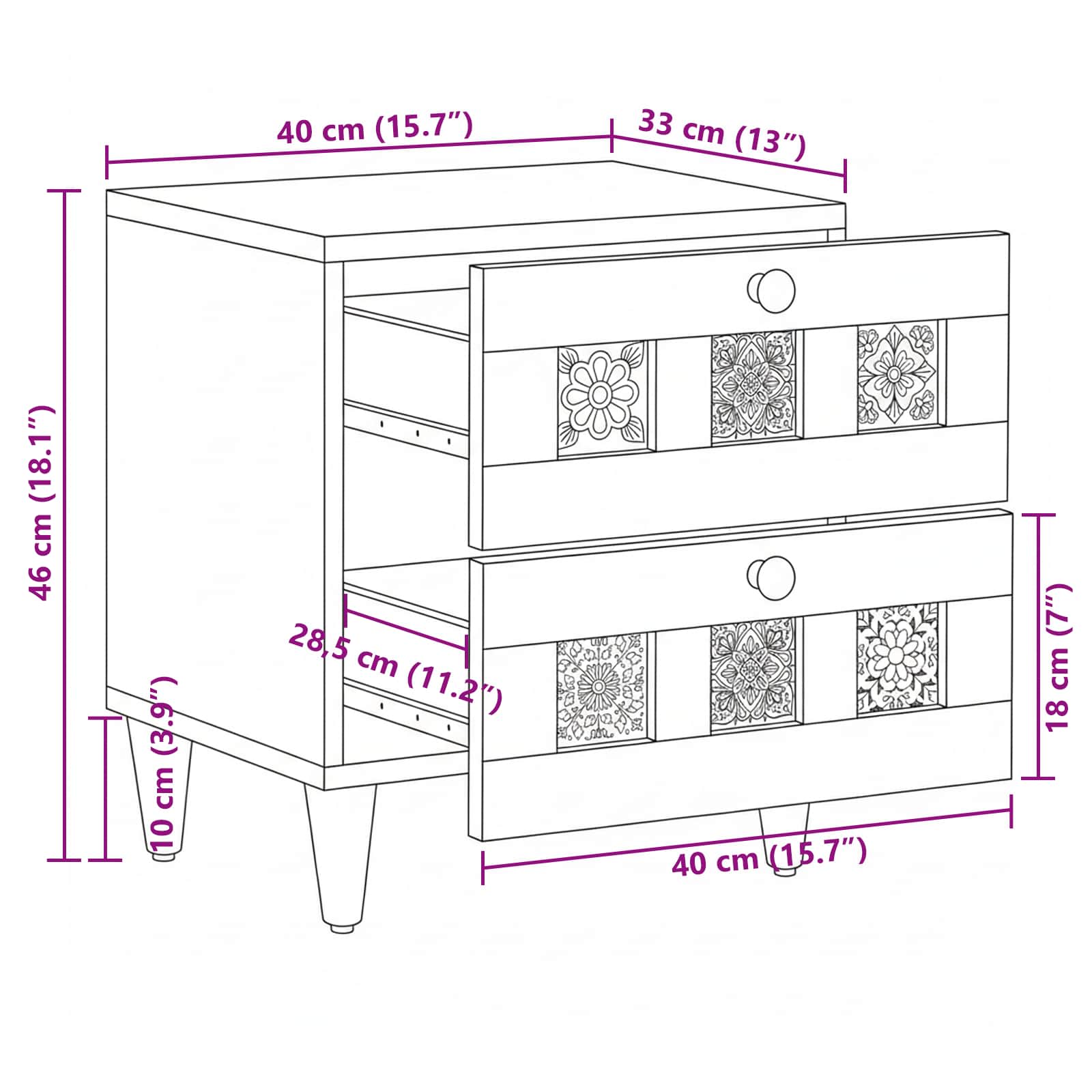 Noćni ormar 2 pcs Smeđa 40 x 33 x 46 cm Čvrsto drvo manga