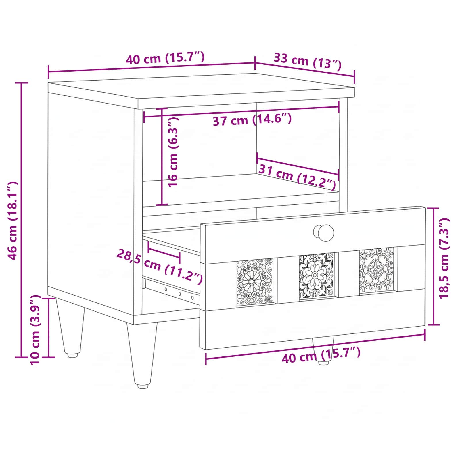 Noćni ormar 2 pcs Smeđa 40 x 33 x 46 cm Čvrsto drvo manga