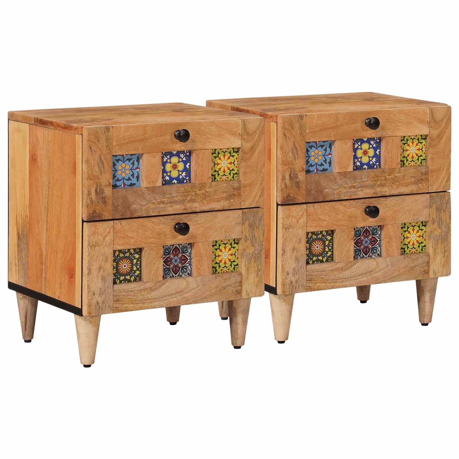 Noćni ormar 2 pcs Prirodna 40 x 33 x 46 cm Čvrsto drvo manga