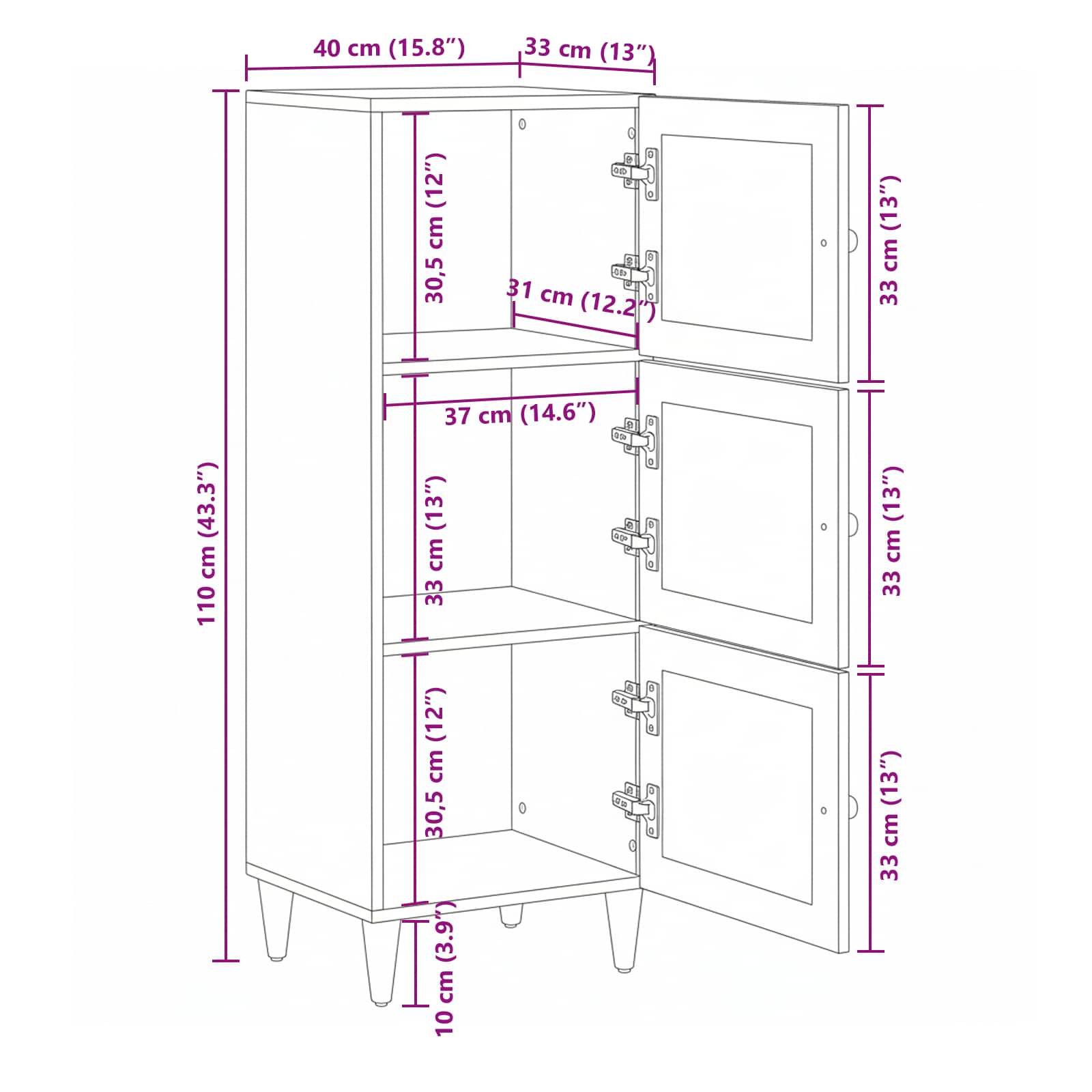 Highboard s vratima Prirodna 40 x 33 x 110 cm Čvrsto drvo manga