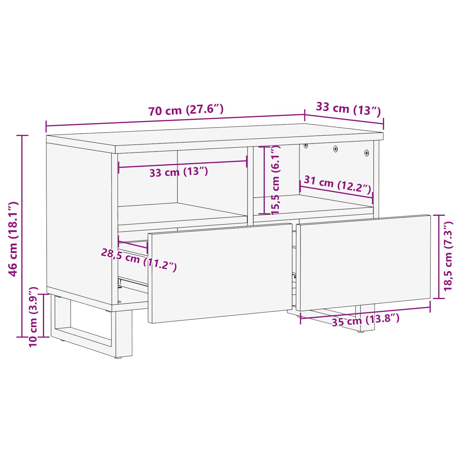 TV ormar s pohranom Smeđa 70 x 33 x 46 cm Čvrsto drvo manga