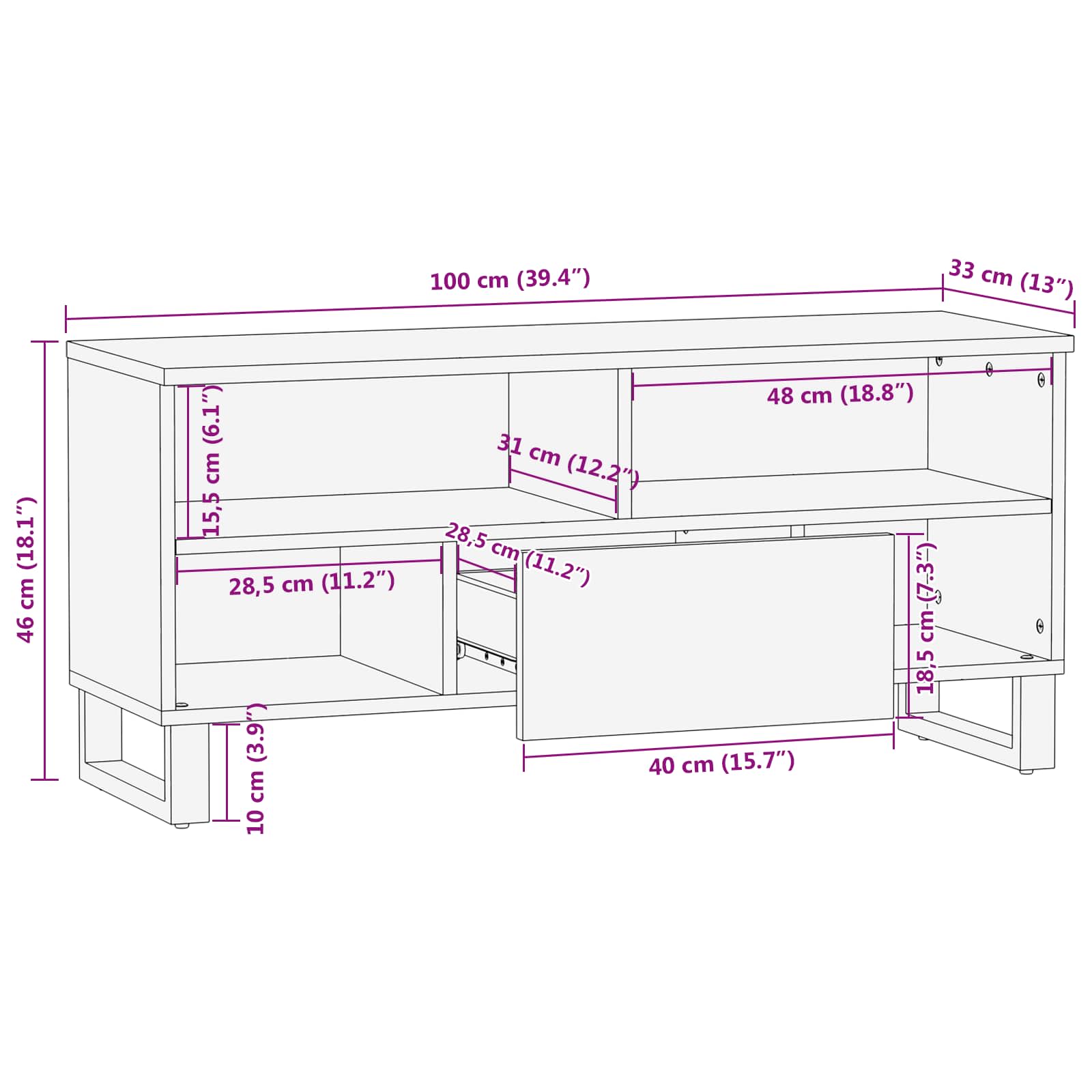 TV ormar s ladicama Smeđa 100 x 33 x 46 cm Čvrsto drvo manga