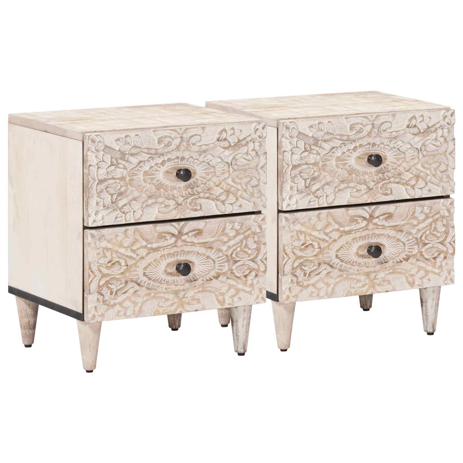 Noćni ormar 2 pcs Bijelo 40 x 33,5 x 46 cm Čvrsto drvo manga