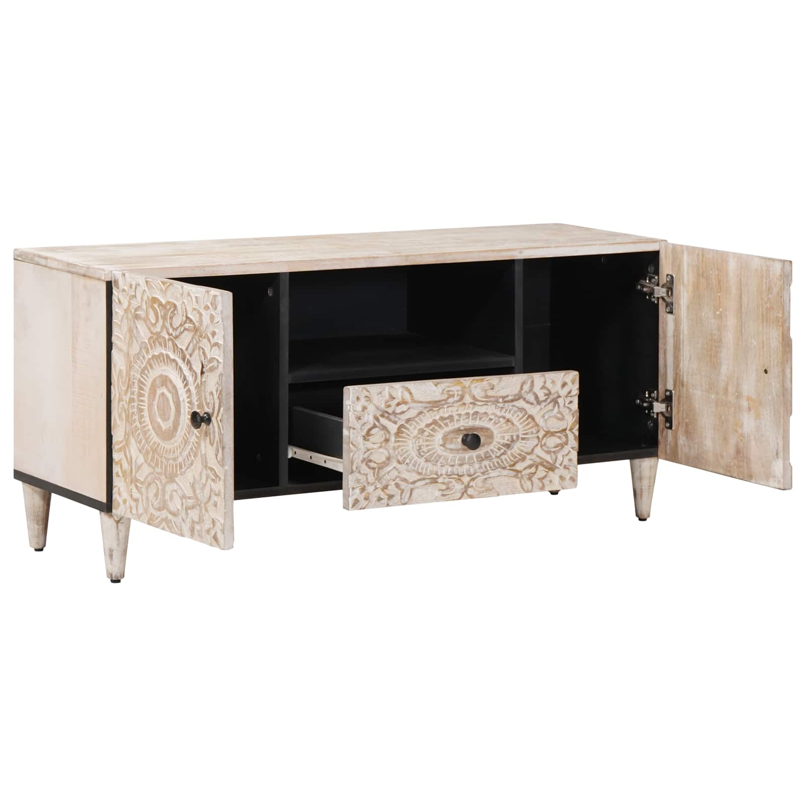TV ormar s ladicama Bijelo 105 x 33,5 x 46 cm Čvrsto drvo manga