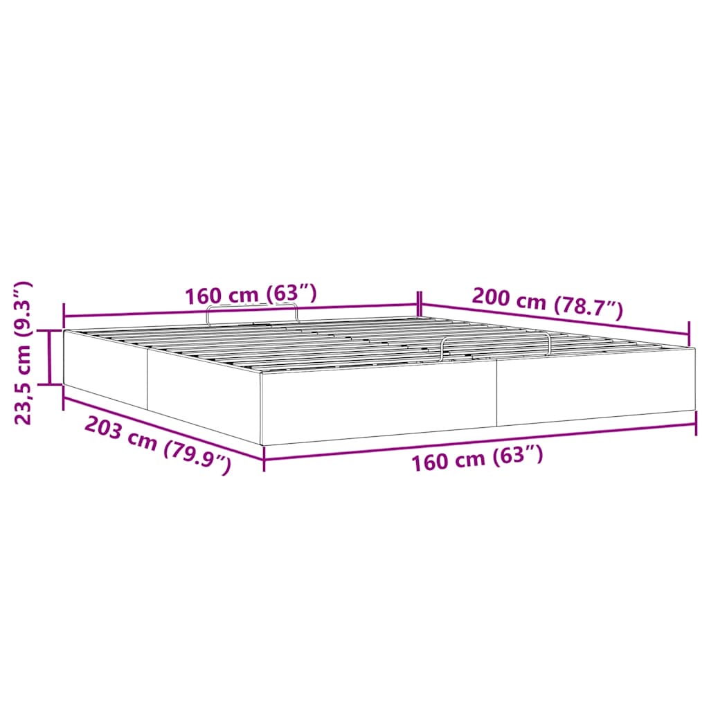 Otomanski okvir kreveta bez madraca tamnosiva 160x200 cm