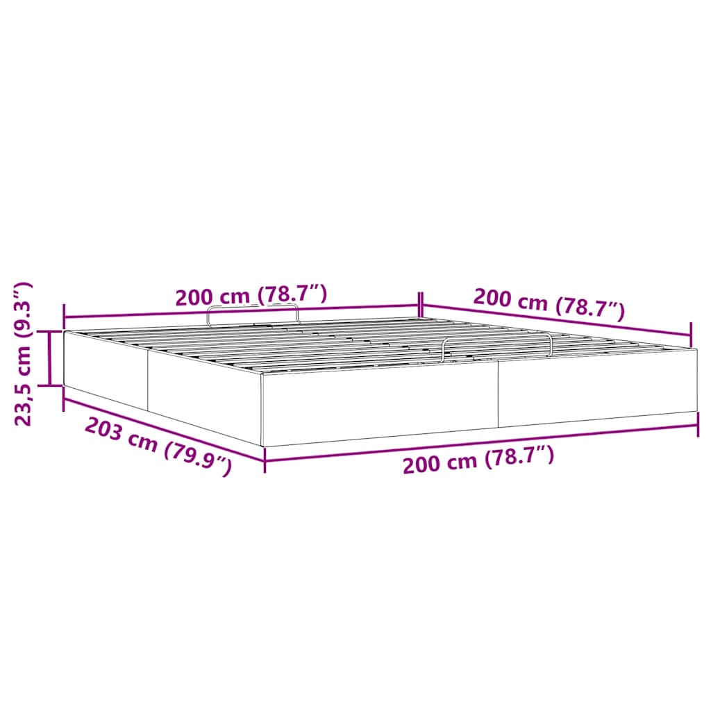 Otomanski okvir kreveta bez madraca crni 200x200 cm od tkanine