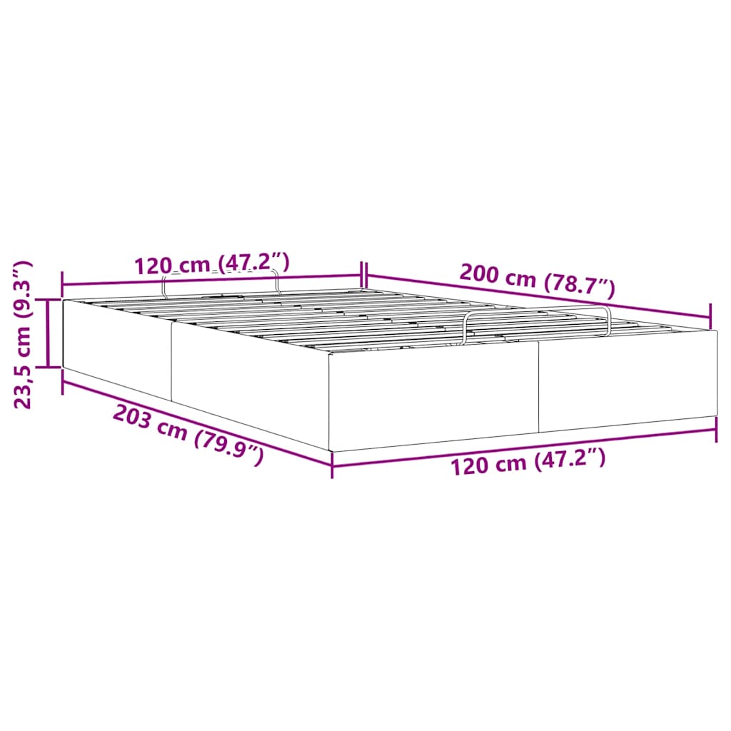 Otomanski okvir kreveta Bez madraca Crni 120x200 cm Baršun