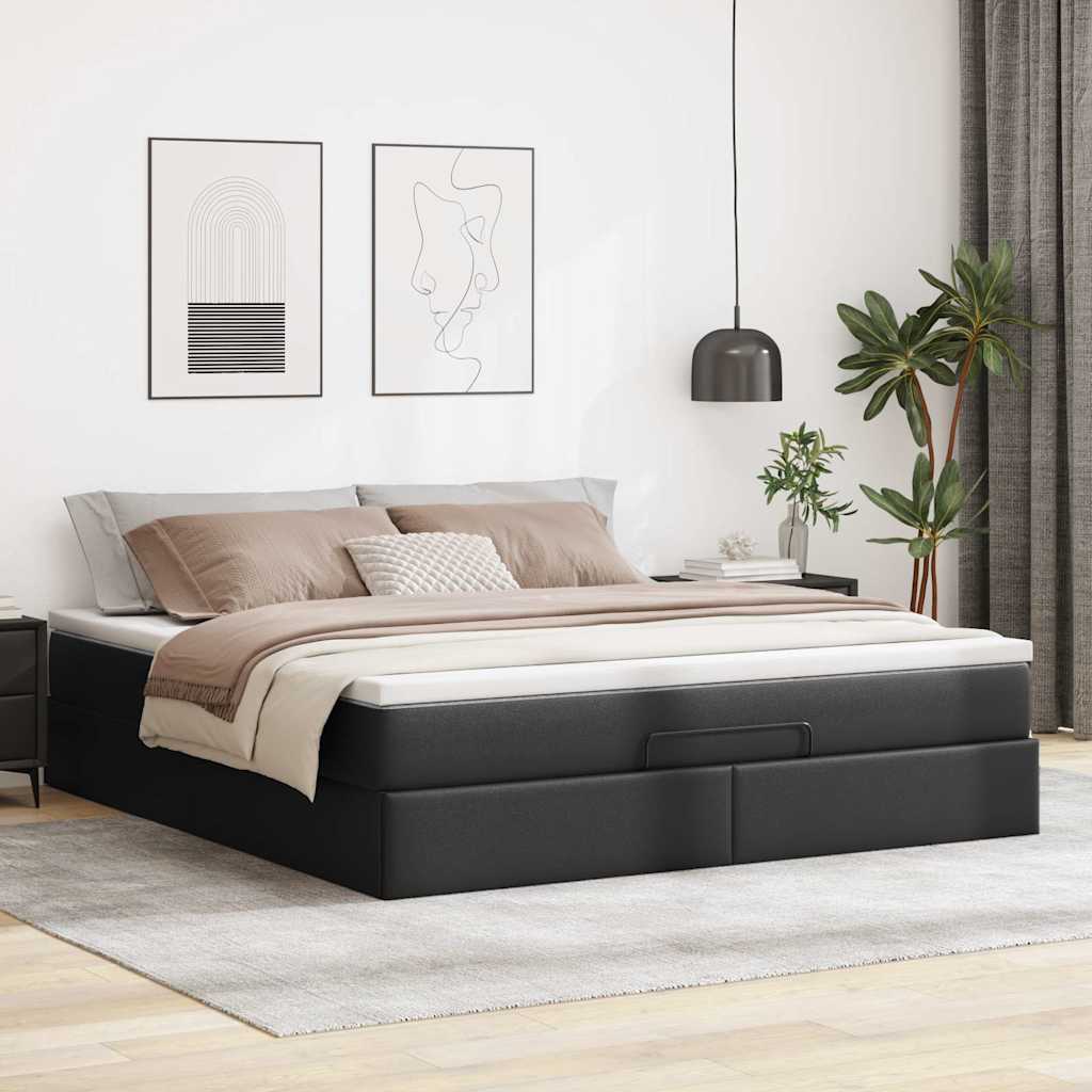 Otomanski okvir kreveta s madracem crni 160x200cm umjetna koža