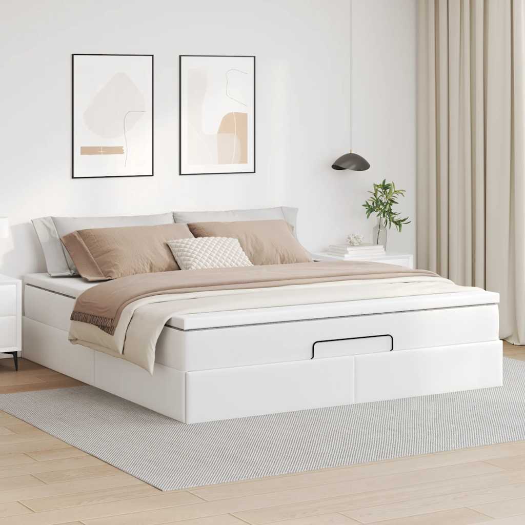 Otomanski okvir kreveta s madraca bijela 160x200cm umjetna koža