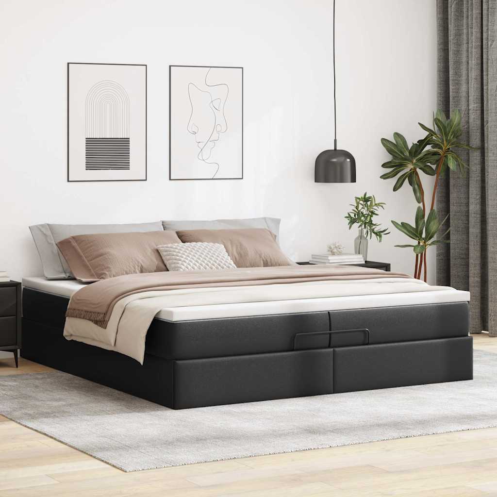 Otomanski okvir kreveta s madracima crni 200x200cm umjetna koža